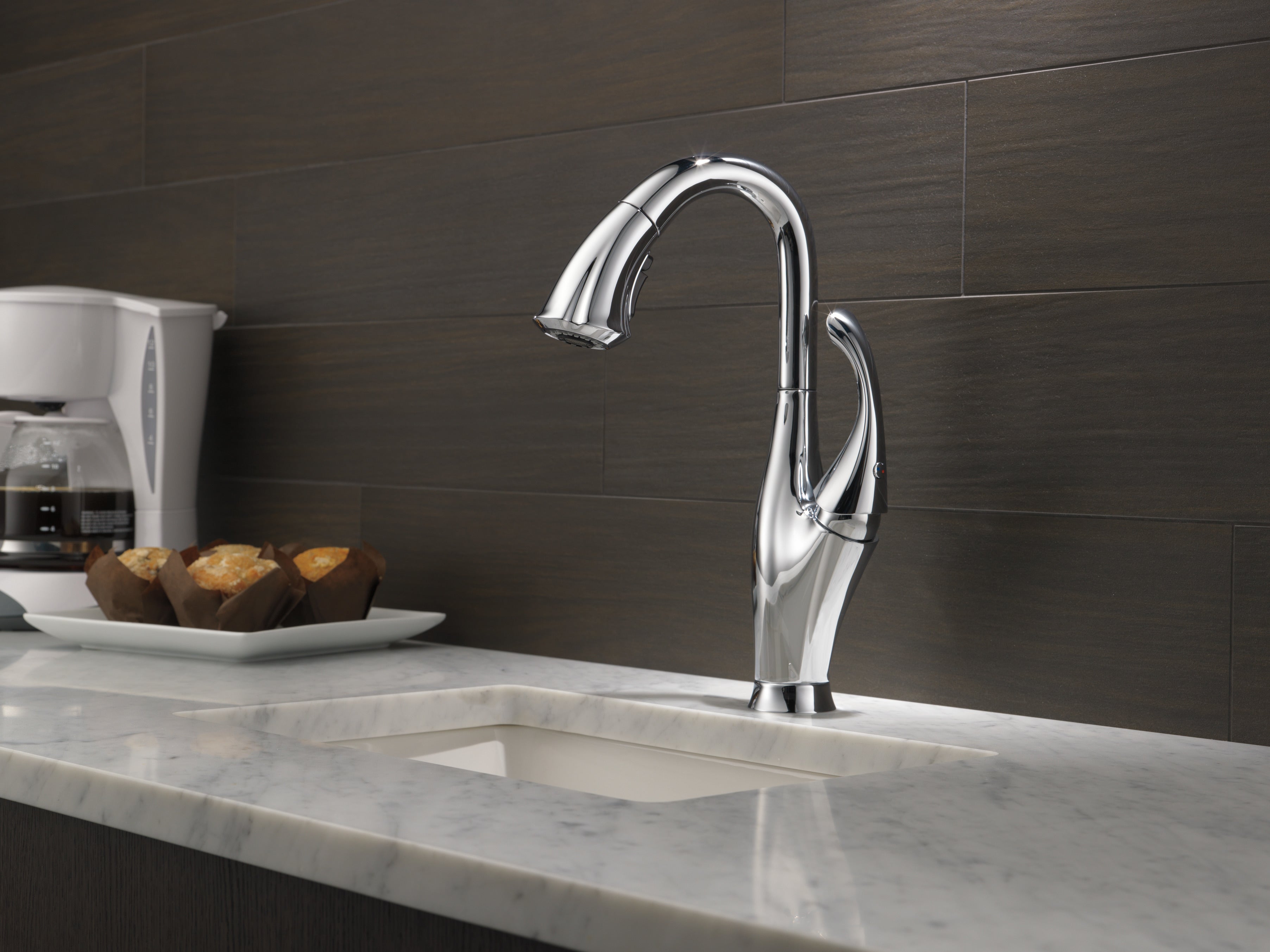 Delta Addison Champagne Bronze Bar Faucet with Pulldown Sprayer - 9992 CZ DST Model for Modern Kitchen Sink, Bar, or Wet Bar Installation