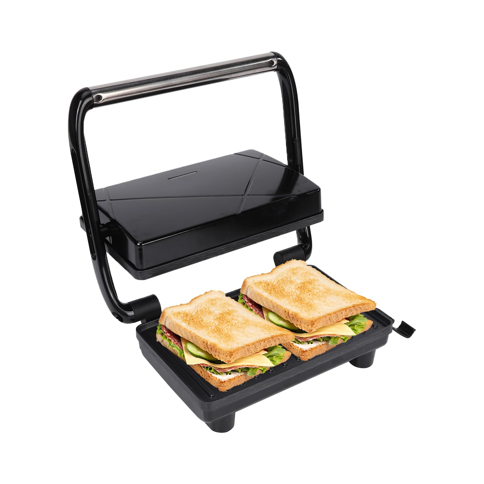 Electric Sandwich Maker & Panini Press with Non-Stick Coated Plates, 180° Adjustable Grill for Burgers, Waffles, Quesadillas - Perfect for Home, Office & Camping Use (H802D)