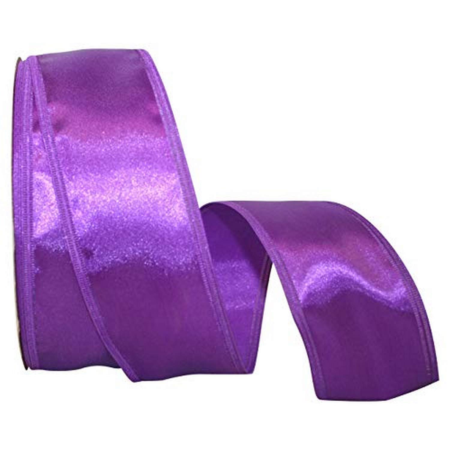 Reliant Ribbon Dyna Satin EZ Wired Edge Ribbon - 2-1/8 Inch x 50 Yards, Purple - Perfect for Gift Wrapping, Floral Arrangements, and DIY Crafts