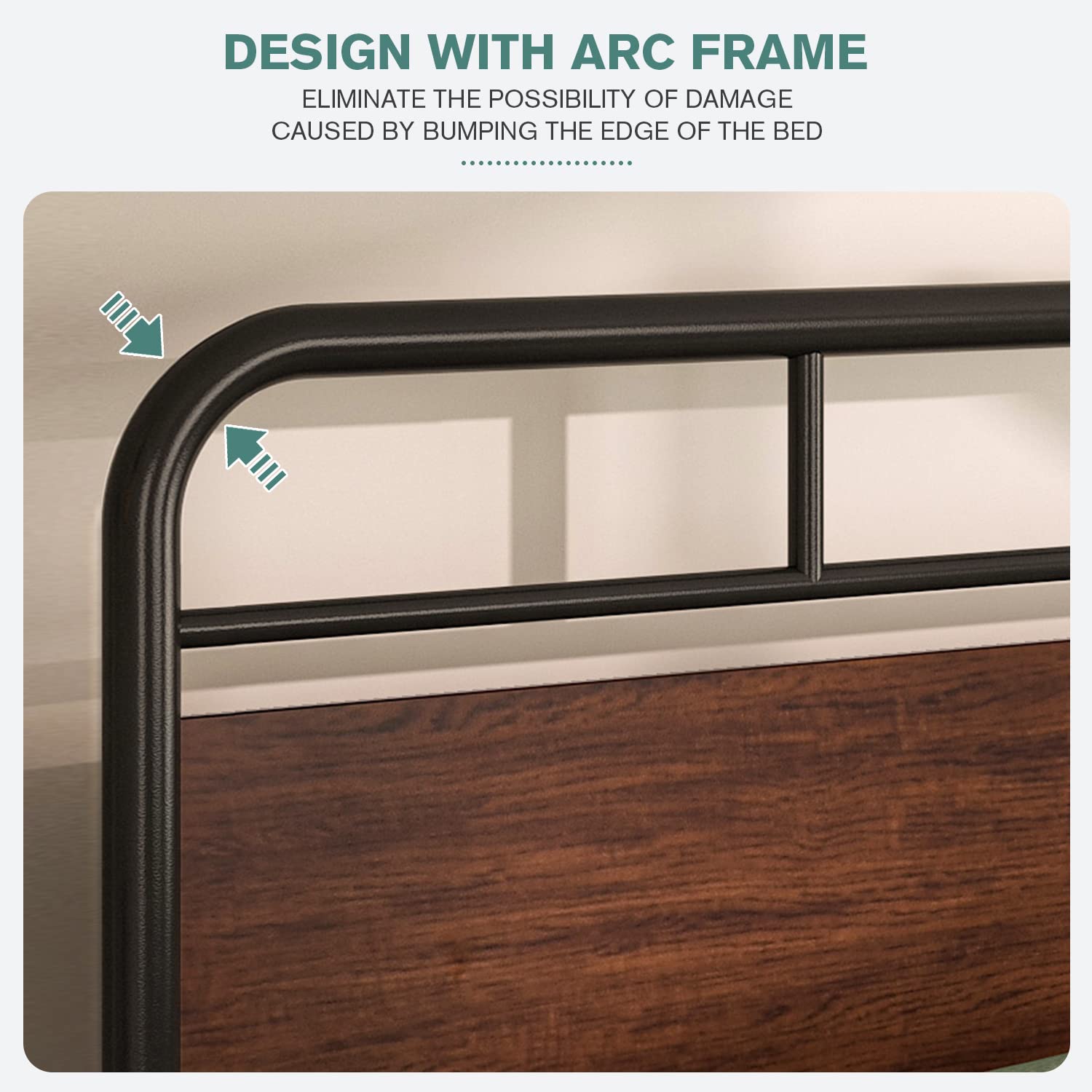 Industrial Style Queen Bed Frame with Wood Headboard - 12