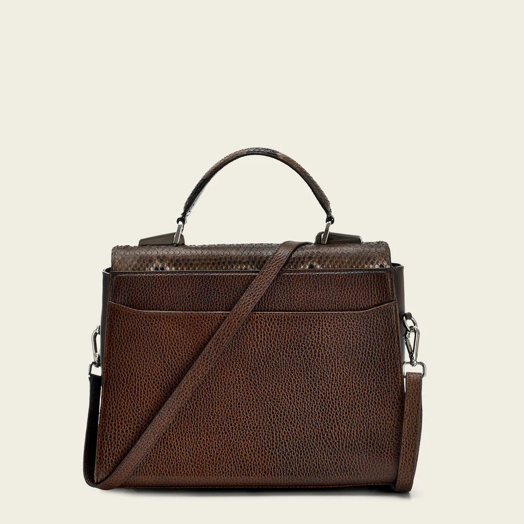 BOD95PH Fashionable Women's Chocolate Brown Python Print Tote Bag - Elegant Dressy Handbag for Work, Travel & Shopping