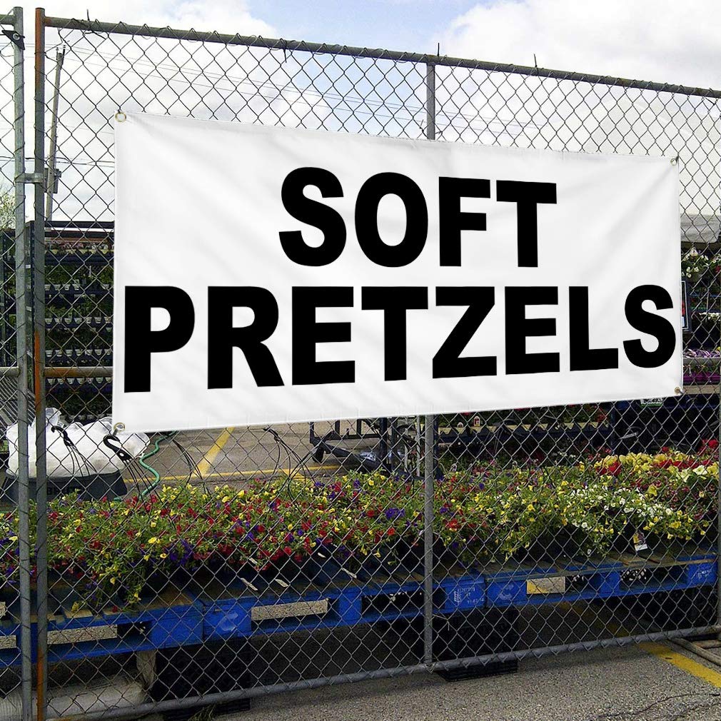 Premium 60x144 Inch Weatherproof Vinyl Banner for Food Trucks, Restaurants & Outdoor Advertising - Heavy Duty Soft Pretzels Sign with 10 Grommets | Perfect for Food Bars, Industrial Yard Signs & Street Promotions