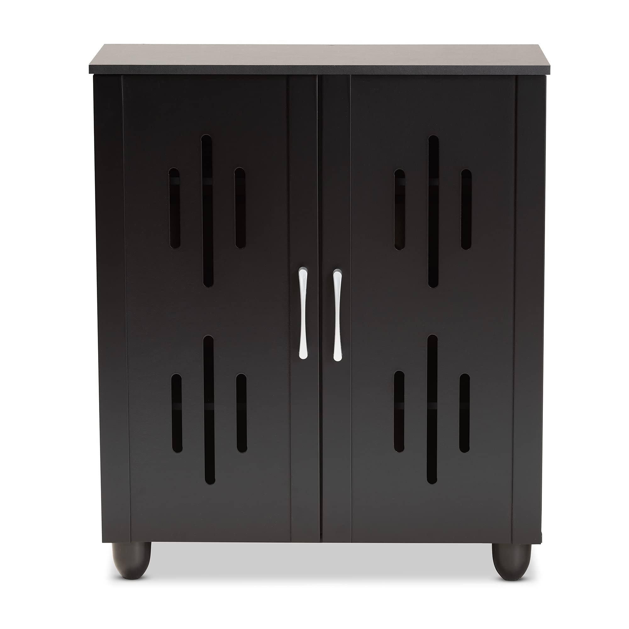 Baxton Studio Renley Modern Shoe Cabinet with Storage - Black and Silver Finish for Entryway, Hallway, or Bedroom Organization