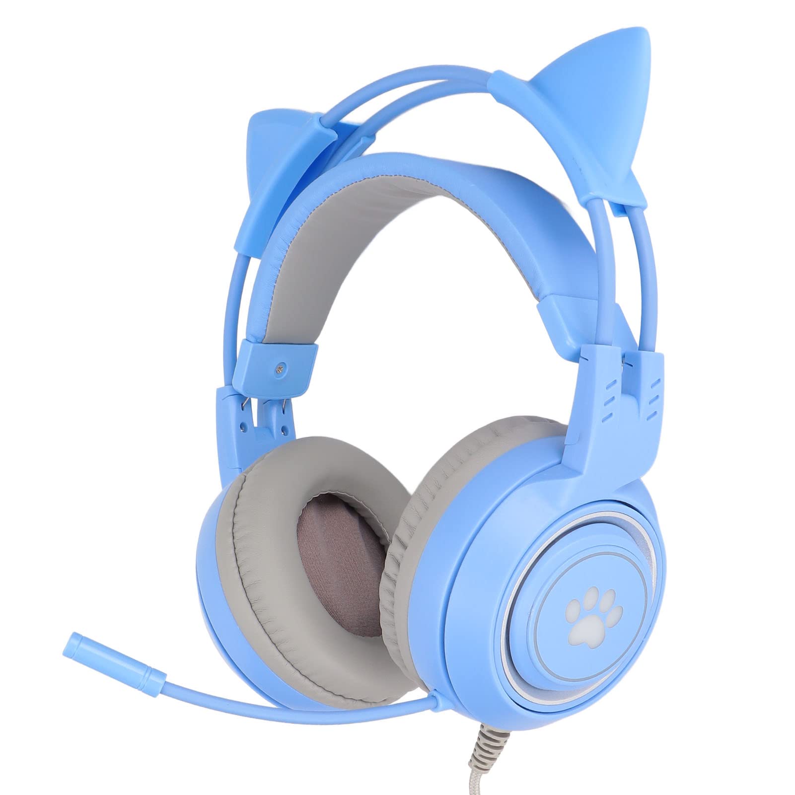 PUSOKEI Cat Ear Headphones with Noise Cancelling Microphone - Pink Gaming Headset with USB & 3.5mm Jack, Crystal Clear Audio (Blue) - Perfect for Gaming, Streaming, and Online Classes