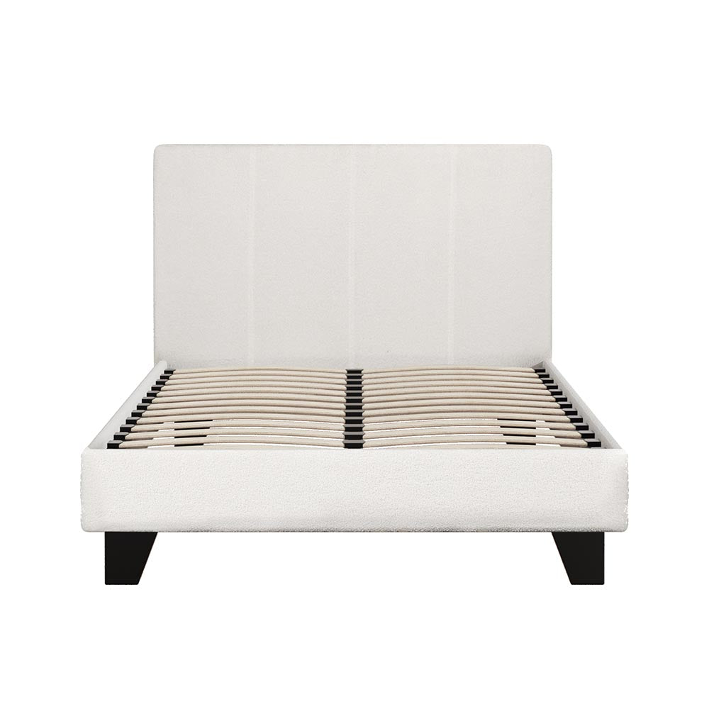 Coogee King Single Bed Frame - Soft White Bouclé Upholstered Platform Bed for Kids & Teens | Perfect for Small Bedrooms & Guest Rooms