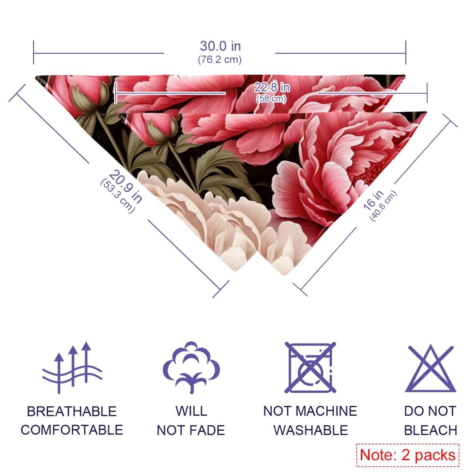 2-Pack Colorful Peony Flower Dog Bandanas - Stylish Pet Accessories for Dog Lovers, Soft Dog Scarves for Daily Walks & Special Occasions
