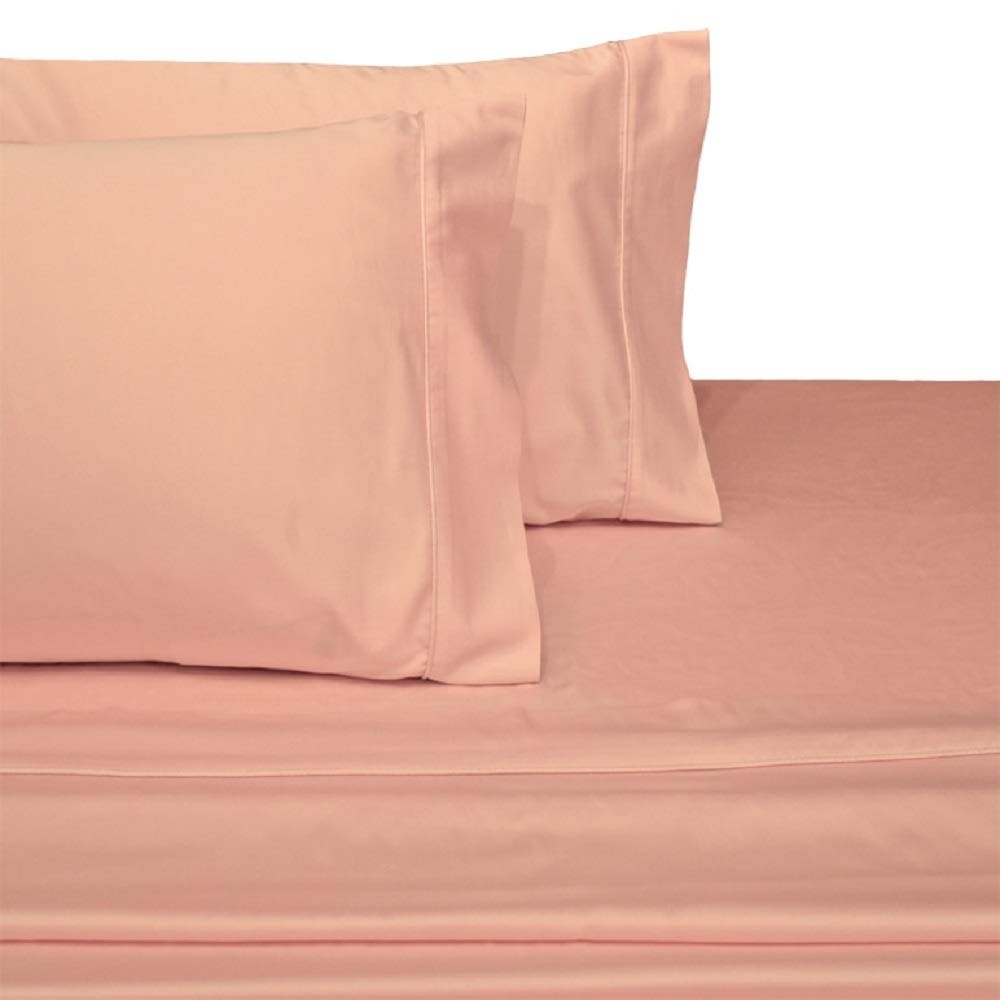 300-Thread-Count 100% Cotton Top-Split-King Sheets Set - 4PC Solid Blush Bedding for Adjustable Beds | Ultra Soft & Breathable | Perfect for Master Bedroom, Guest Room & Luxury Hotels