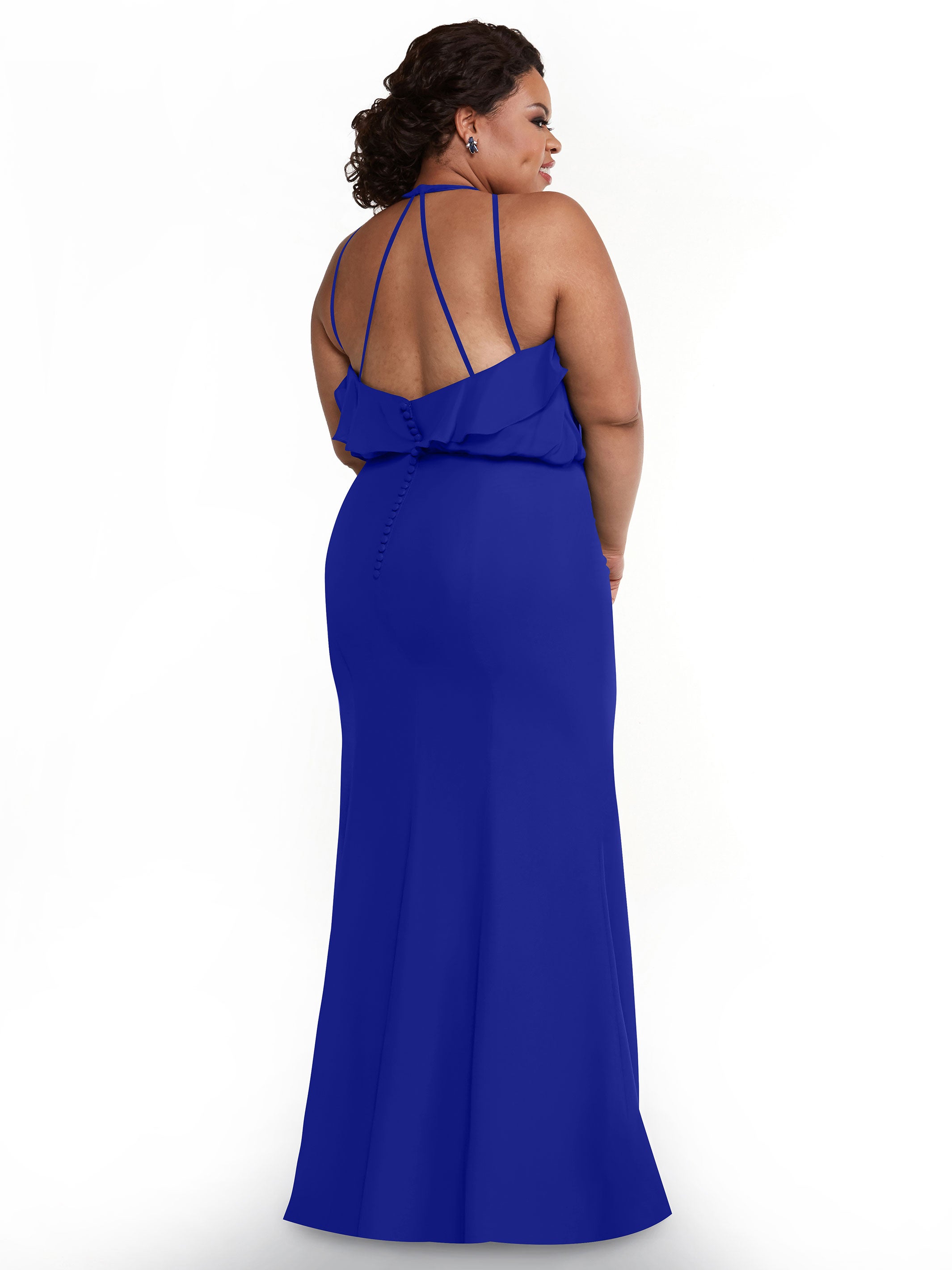 Elegant 80147 Fit and Flare Chiffon Bridesmaid Dress with Ruffled Neckline & Thigh Slit - Perfect for Weddings, Proms, and Formal Events