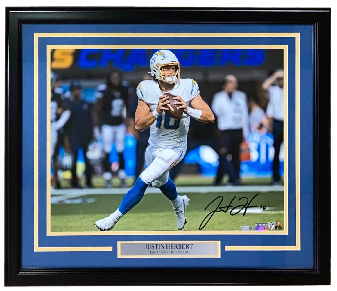 Justin Herbert Autographed Framed 16x20 Photo - Los Angeles Chargers NFL Memorabilia - Perfect for Sports Collectors, Man Cave Decor & Football Fan Gifts