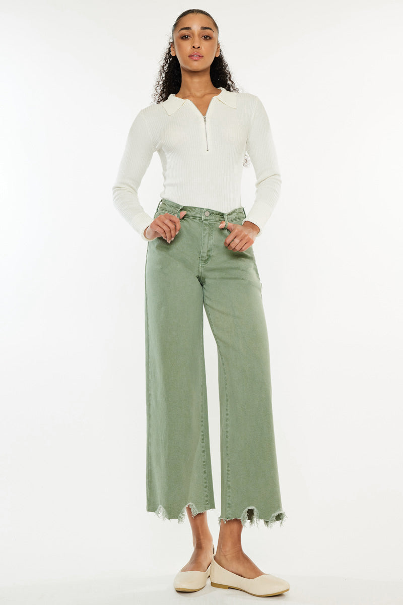 Savie Women's High Waist Cropped Wide Leg Jeans - Comfortable Stretch Denim Pants for Casual Outfits & Street Style