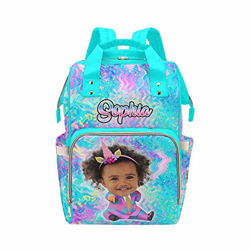 Custom Gradient Unicorn Baby Diaper Backpack - Personalized Name & Photo - Multifunctional Travel Bookbag & Shoulder Bag - Perfect Daddy Gift & Baby Shower Present - Ideal for Daycare, Outings & Family Trips