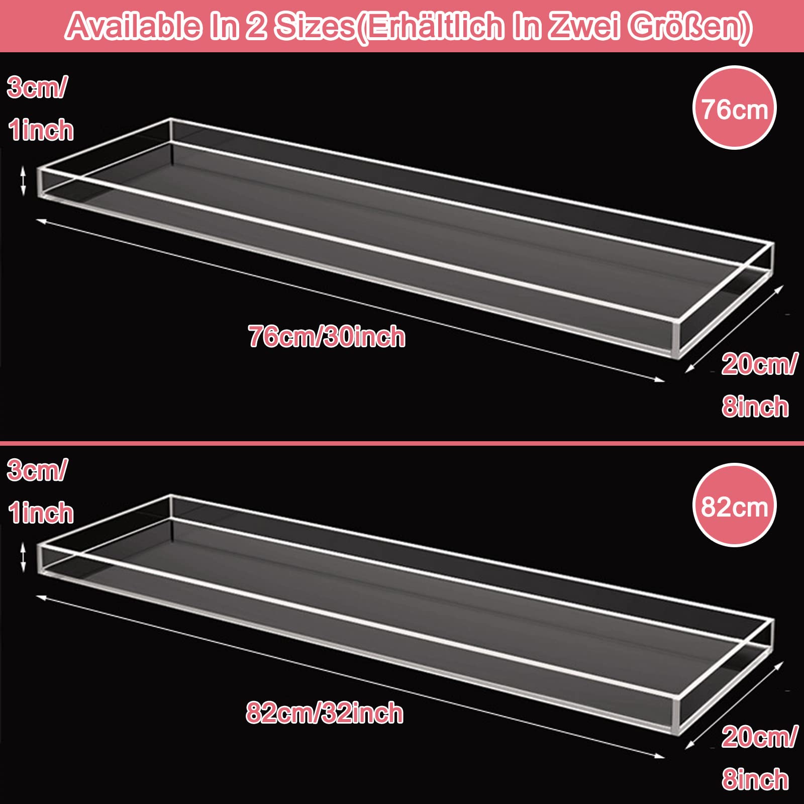 Clear Acrylic Bathtub Tray - 76cm & 82cm Spa Bath Organizer with Non-Slip Design | Perfect for Bathroom Storage, Shower Caddy & Toilet Organization (82x20x3cm) | Ideal for Relaxing Baths, Spa Days & Bathroom Decluttering
