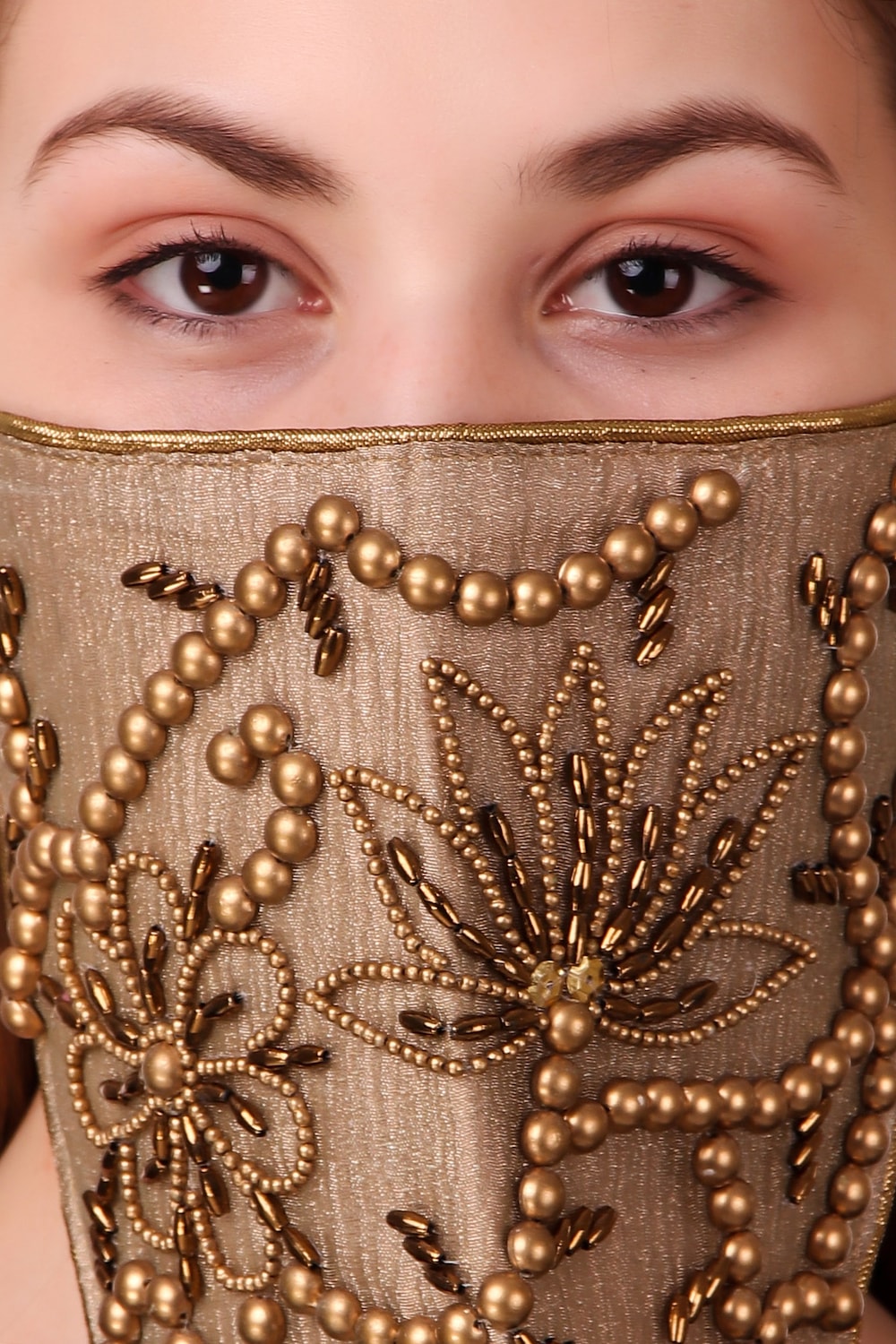 Hand Embroidered Silk Face Mask - Breathable & Reusable - Elegant Veil Style Design for Women - Perfect for Weddings, Parties & Special Occasions