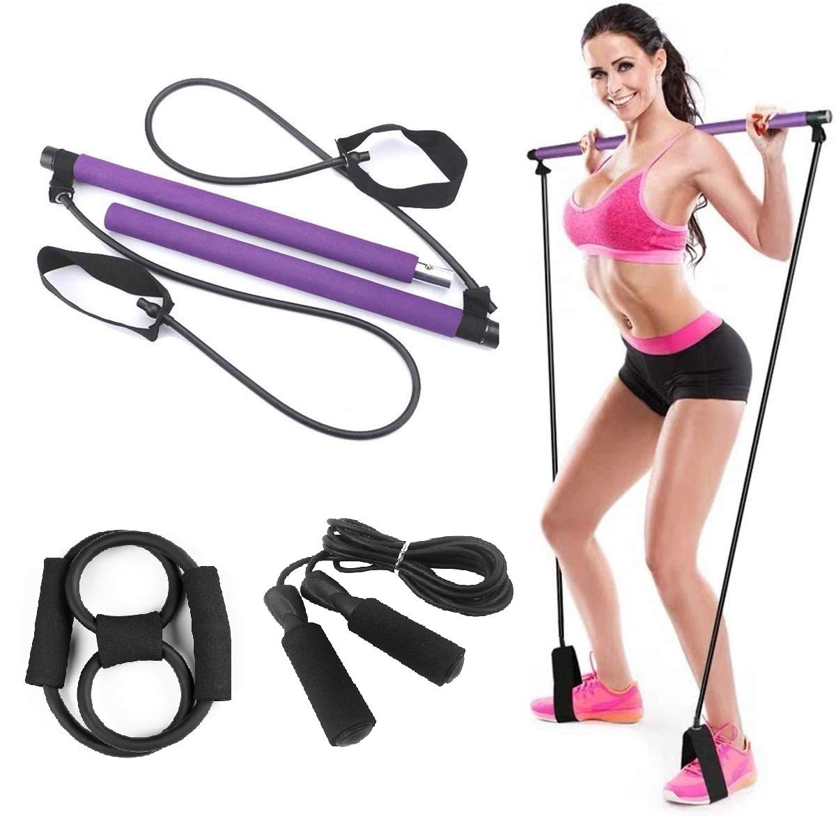 **Lixada Exercise Resistance Band Set - Yoga Pilates Bar Kit with Anti-Slip Toning Stick, 8-Shaped Resistance Bands & 2.8M Adjustable Jump Rope for Indoor Yoga, Muscle Stretch, and Full-Body Workout - Perfect for Home Gym, Pilates, and Fitness Training**