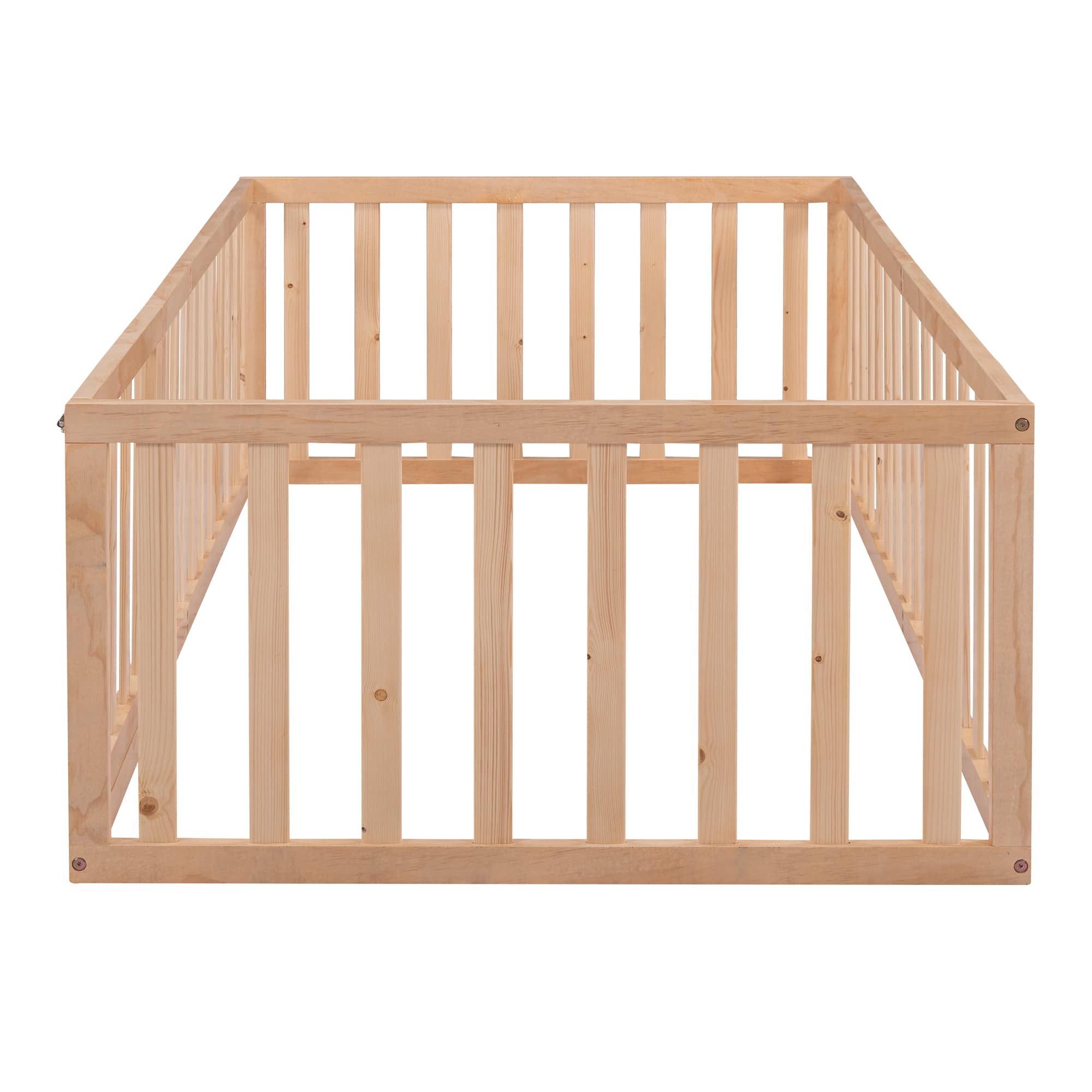 Bellemave Twin Floor Bed with Safety Fence & Door - Montessori Kids Bed Without Slats - Natural Wood Toddler Bed for Boys & Girls - Perfect for Montessori Bedrooms & Safe Sleep Training