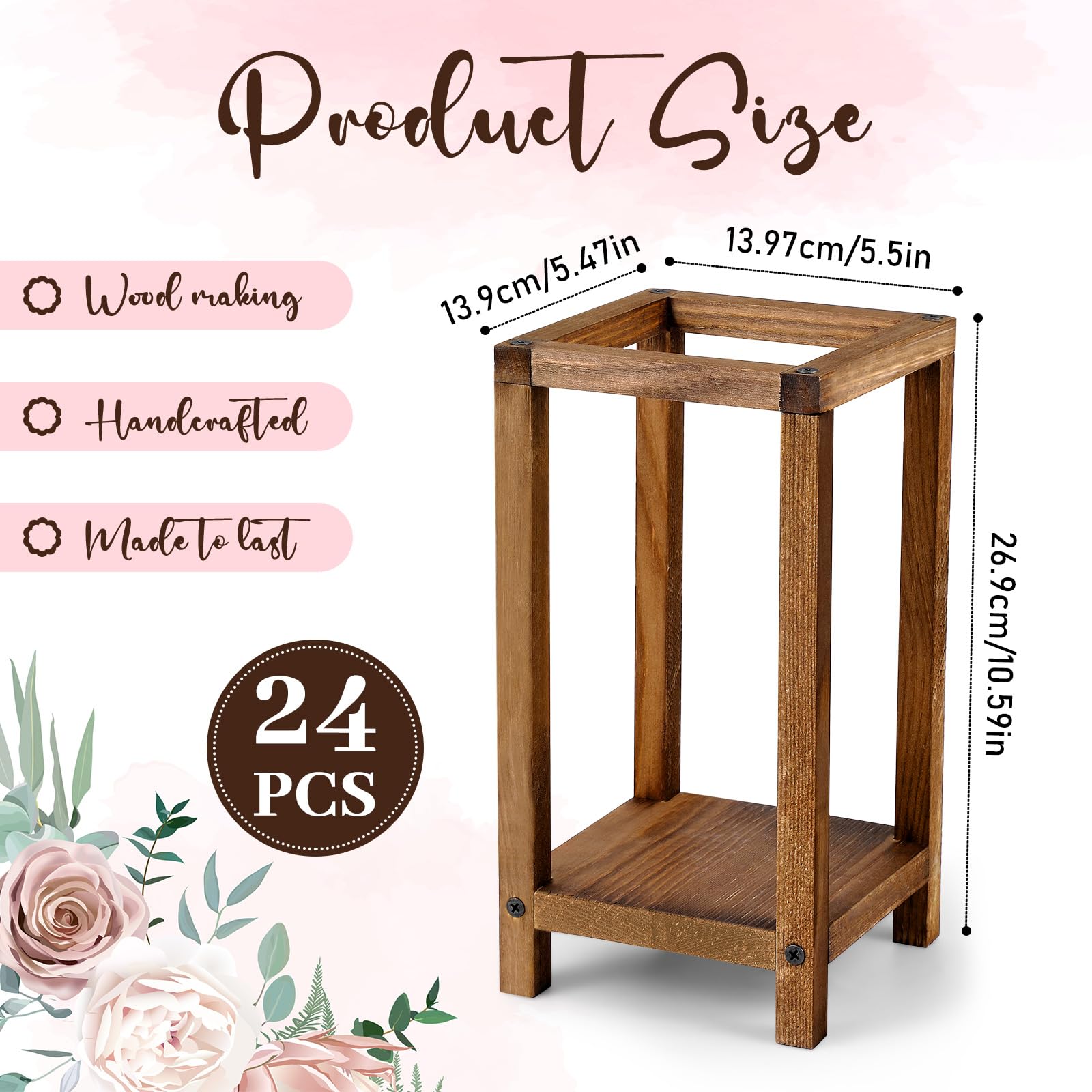 24 Pcs Wooden Candle Lanterns - Rustic Farmhouse Wedding Centerpieces, Bulk Brown Wood Candle Holders for Tables (10.59 Inch High) - Perfect for Wedding Decor, Baby Shower, Party & Home Decoration