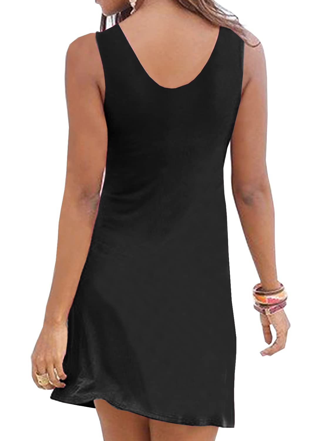 Women's Summer Casual Deep V Neck Sun Beach Dress - Empire Waist Swing Vacation Sleeveless Front Knot Tank Dress for Beach Outings, Pool Parties & Tropical Vacations