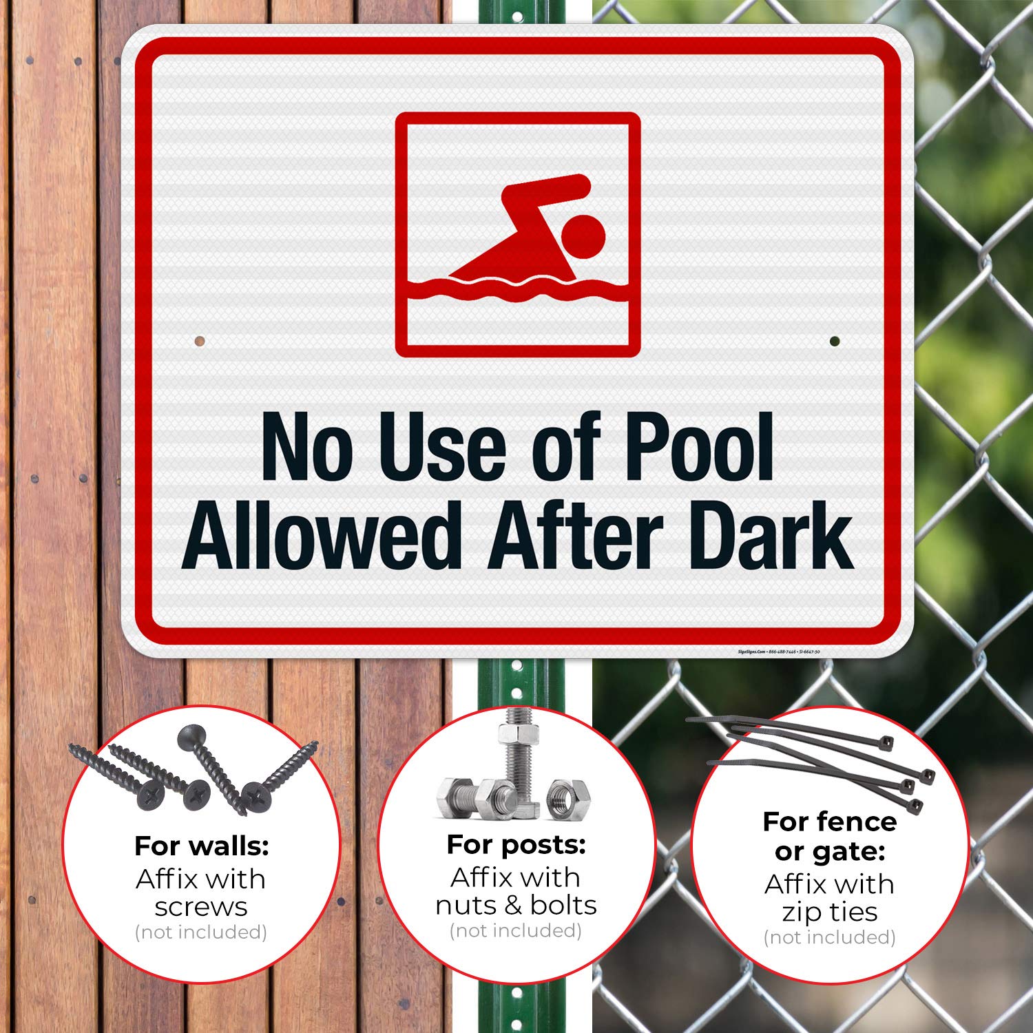 No Swimming After Dark Sign - 24x30 Inches Reflective Pool Safety Sign, 3M EGP .080 Aluminum, Fade Resistant for Indoor/Outdoor Use - Made in USA | Perfect for Swimming Pools, Community Pools & Backyard Safety