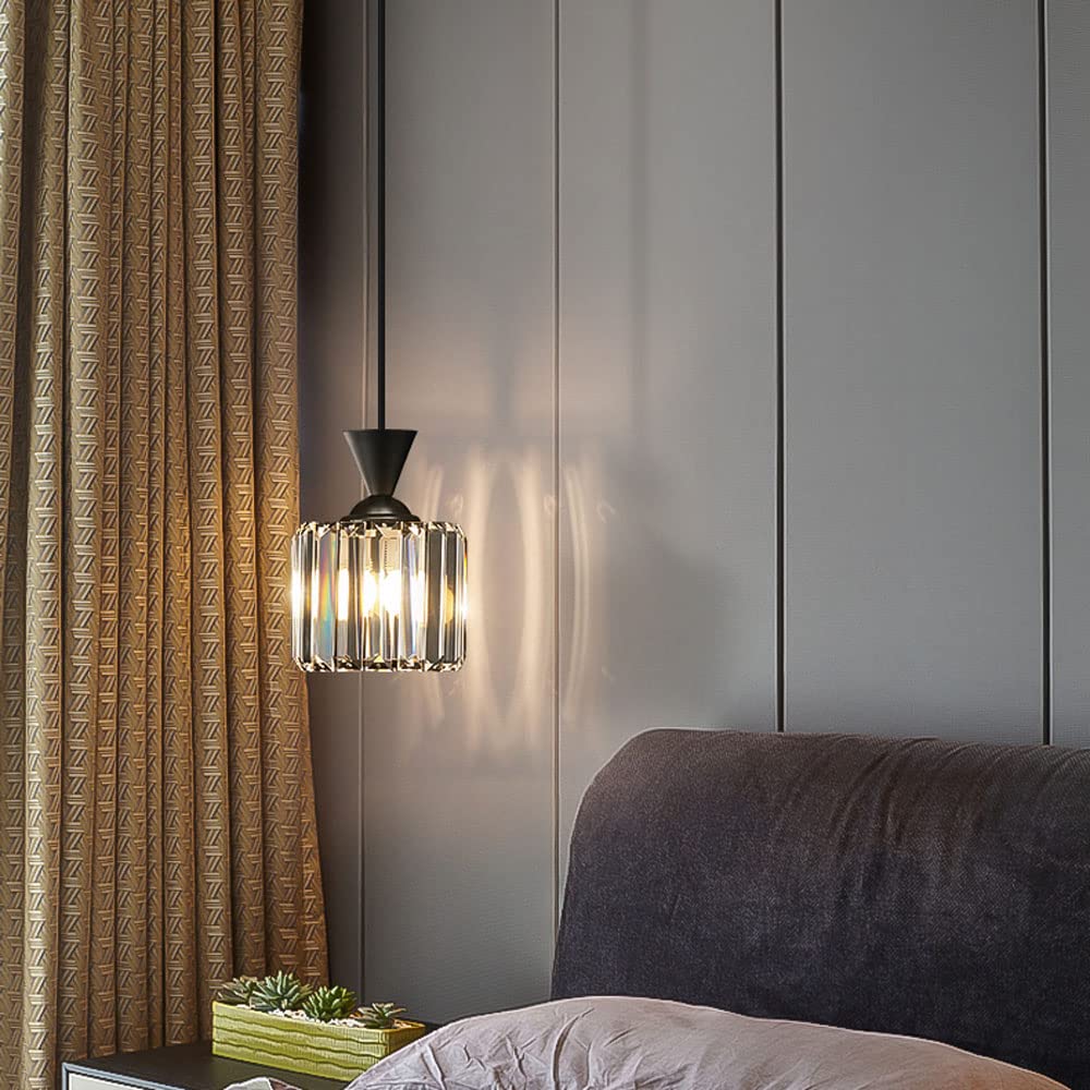 1-Light Square Crystal Pendant Light Fixture - Gold/Black Finish Mini Ceiling Light for Kitchen, Bedroom, Dining Room & Bar - Modern Hanging Lighting for Home Decor & Commercial Spaces