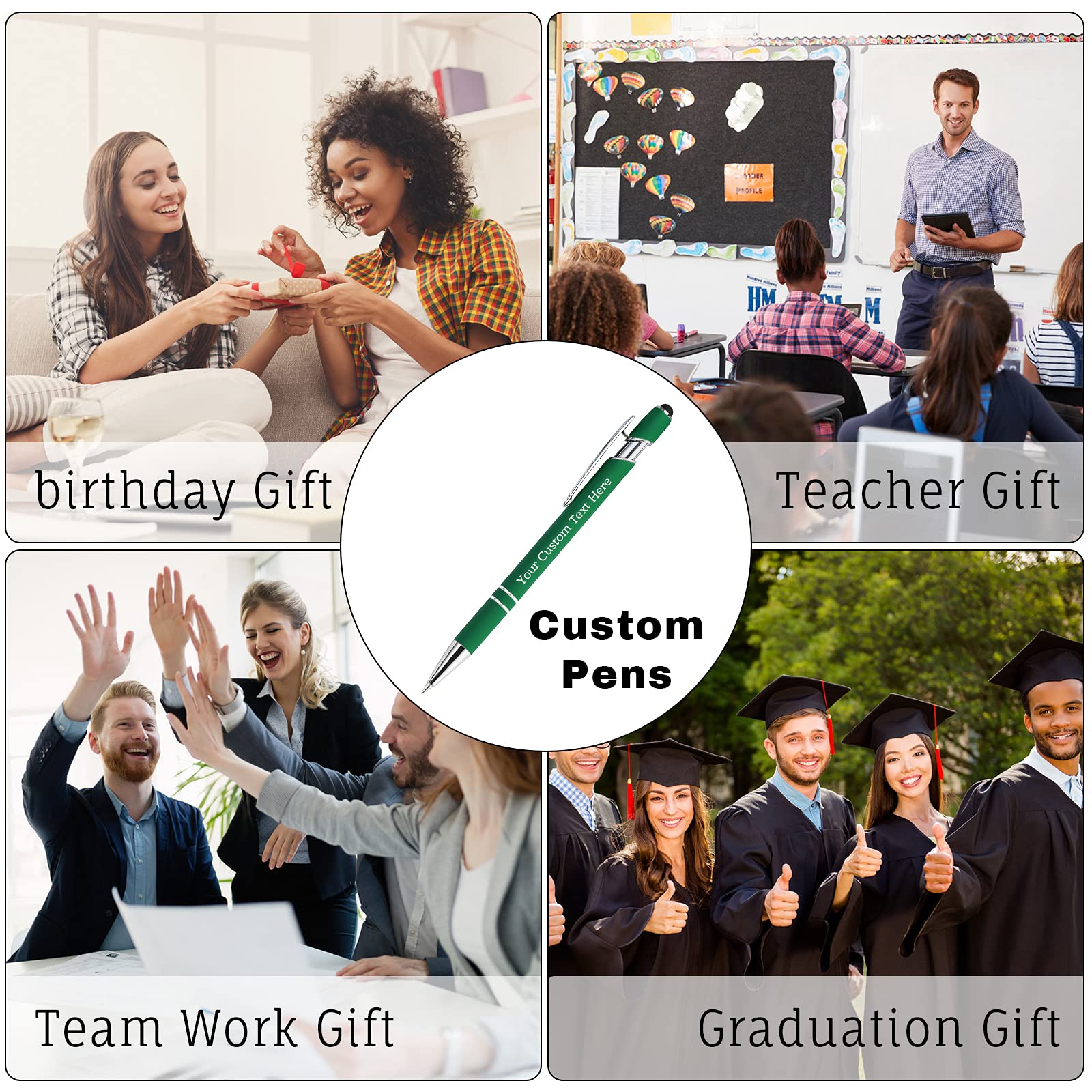 200 Pcs Personalized Custom Pens Bulk - Free Engraving with Name/Message - Customized Ballpoint Pens & Stylus for Business, Office, Graduation - Unique Gifts for Men & Women - Christmas, Birthday Gifts (Green) - Perfect for Corporate Events, Promotions & Special Occasions
