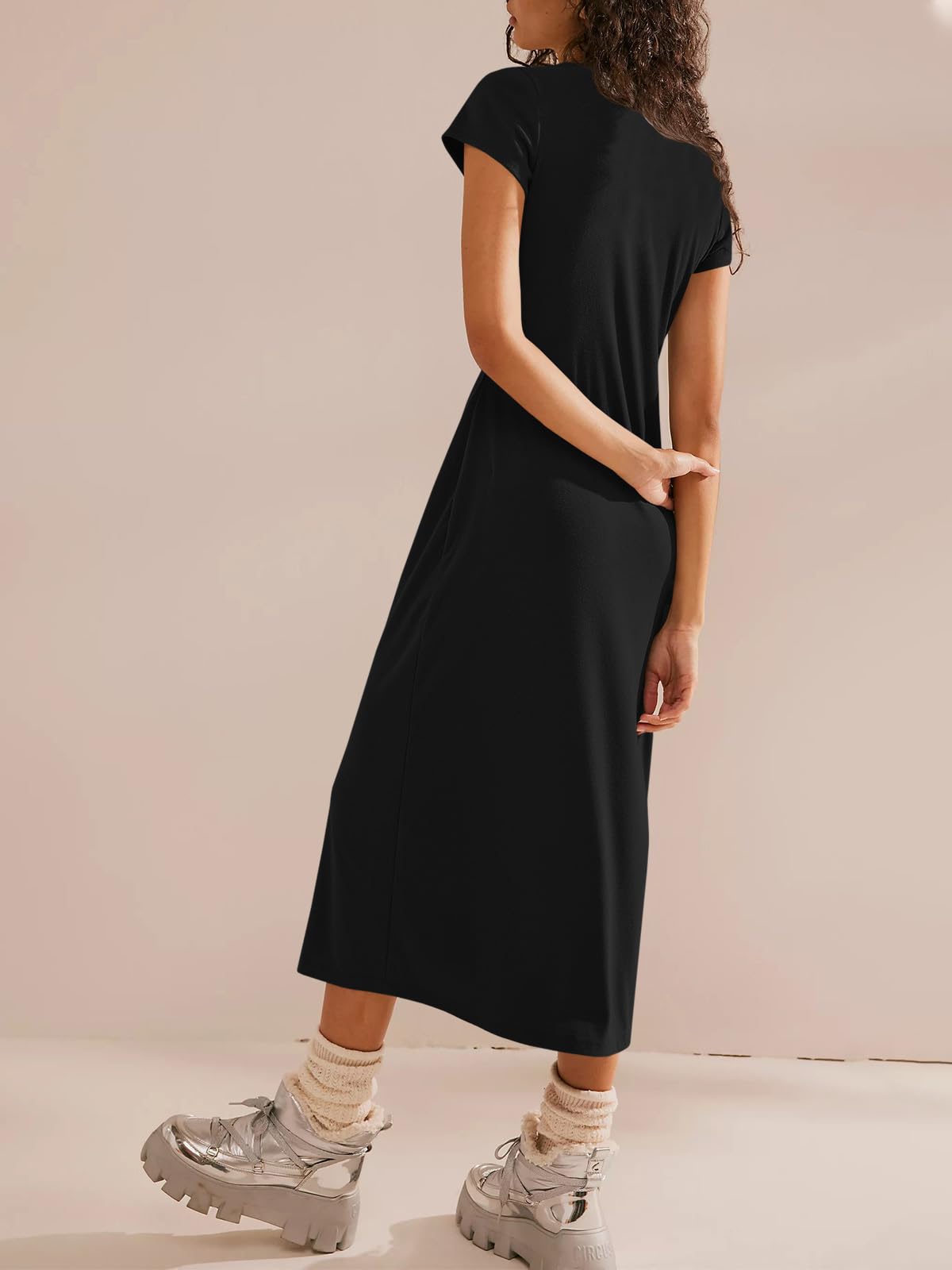 Wenrine Women's Short Sleeve T-Shirt Dress - Summer Crew Neck Basic Casual Midi Dress - Perfect for Beach Outings, Brunch Dates & Everyday Wear