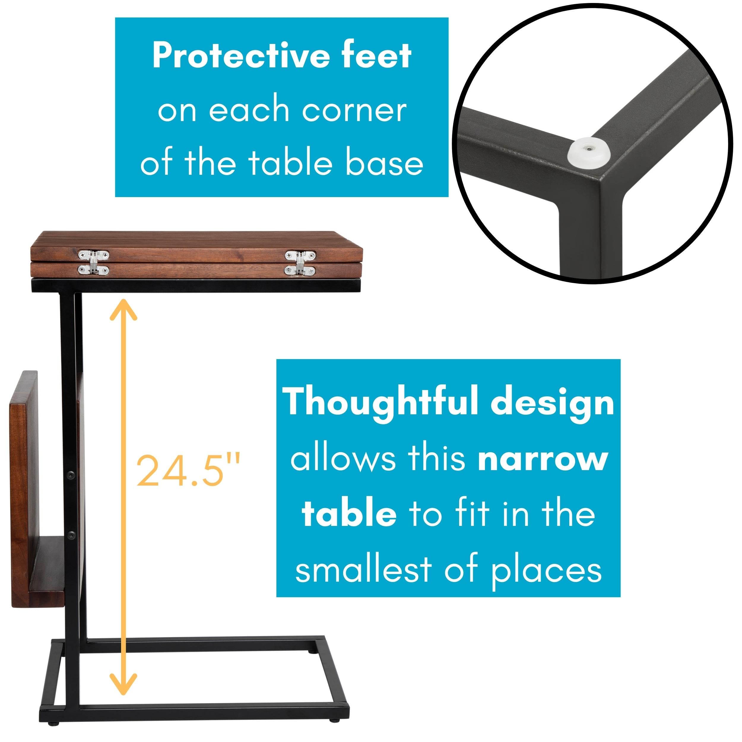 BIRDROCK HOME Acacia Wood Expandable C-Shaped Side Table with Phone & Tablet Holder - Laptop TV Tray Desk for Couch, Bed & Sofa - Snack End Table for Living Room & Office - Perfect for Reading, Working & Relaxing