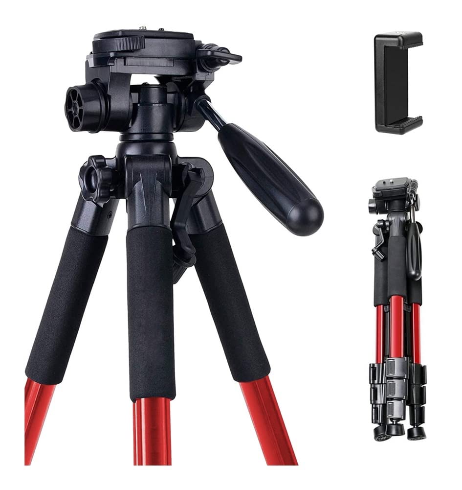Professional Aluminum Camera Tripod Stand with Phone Mount - Portable Travel Tripod for DSLR, Smartphone, iPad & Vlogging - Adjustable Height, Lightweight & Stable (Ideal for Travel, YouTube, Live Streaming)