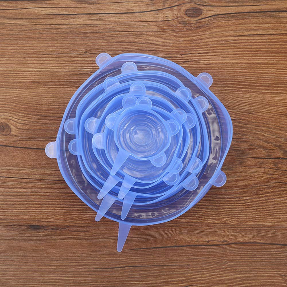 YUYTE 6-Piece Silicone Stretch Lids Set - Food Grade, Reusable Bowl & Cup Covers - Blue - Perfect for Meal Prep, Leftovers Storage, and Microwave Use