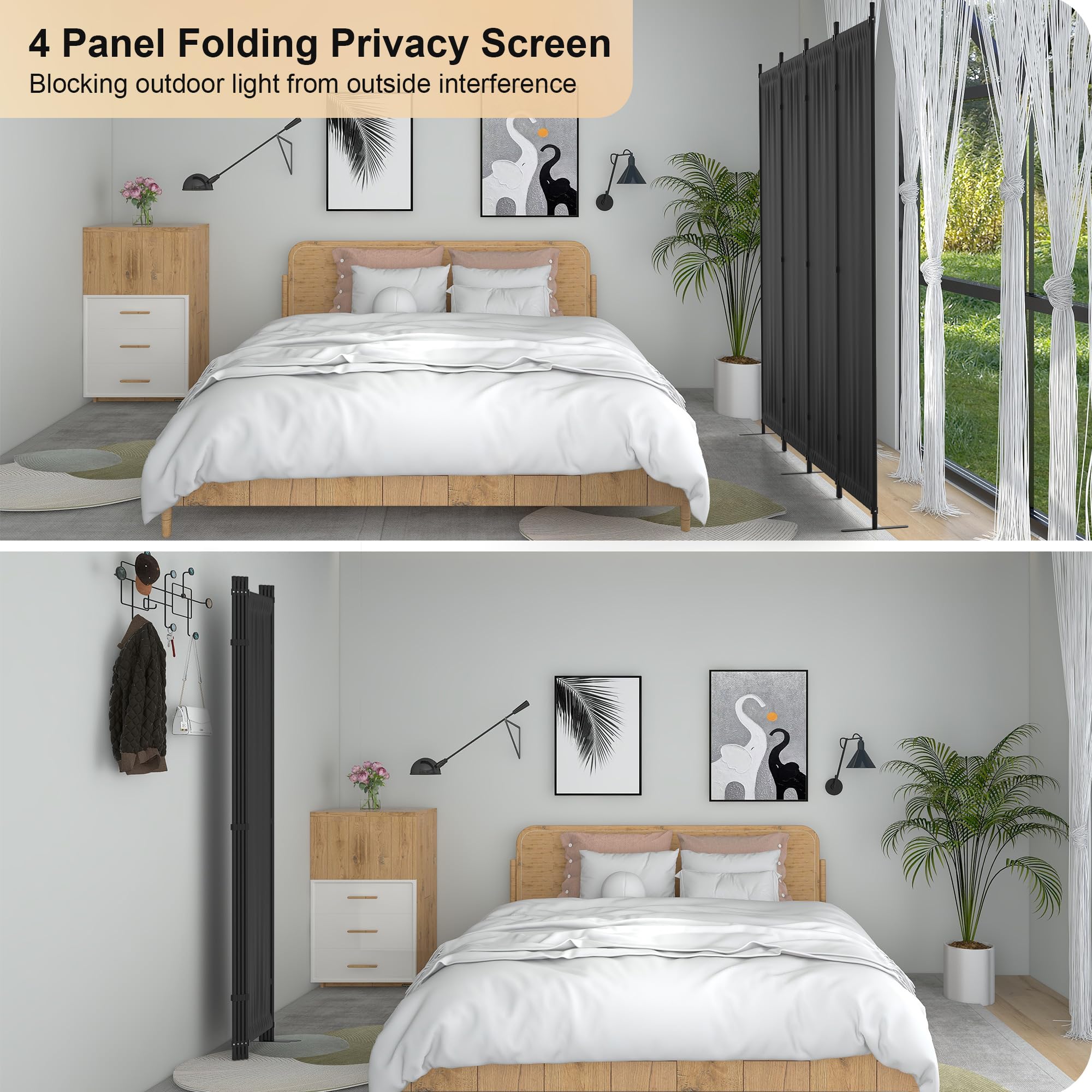 4 Panel Room Divider - 6FT Folding Privacy Screen with 3 Metal Feet | Portable Partition Wall for Office, Kitchen, Nursery & Dressing Room | Space Separator for Home, Events and Temporary Walls