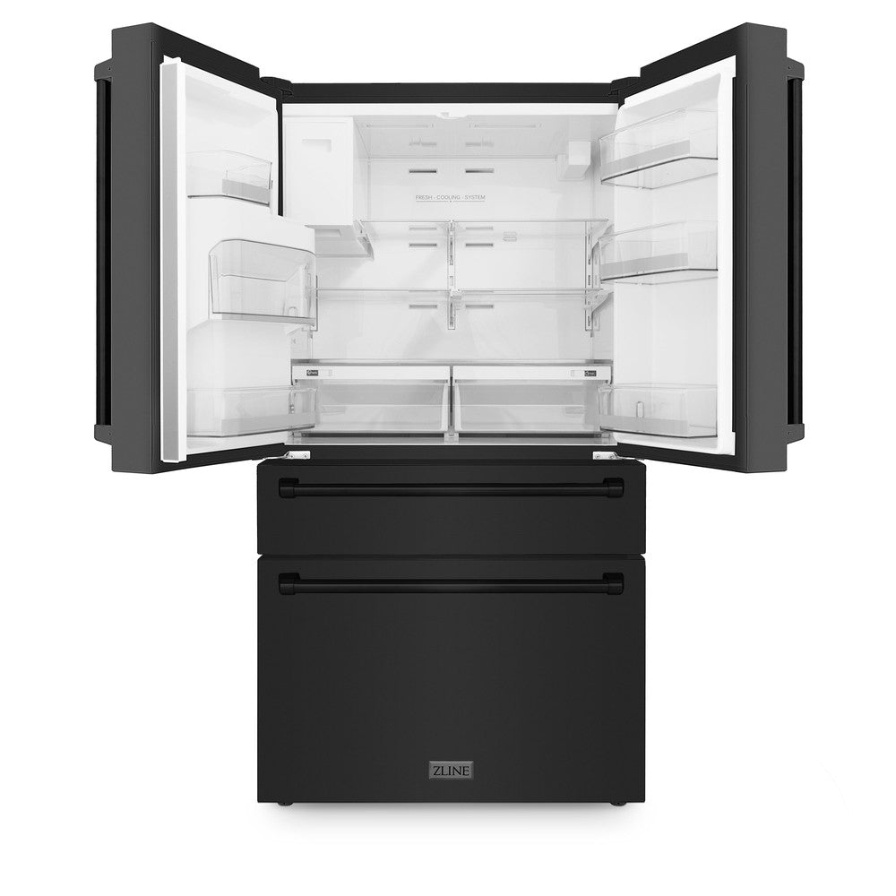 ZLINE 36 Inch Counter Depth French Door Refrigerator - 21.6 cu ft Capacity, Fingerprint Resistant Black Stainless Steel, Built-in Water & Ice Dispenser (RFM-W-36-BS) | Perfect for Modern Kitchens, Open Floor Plans & Entertaining Guests