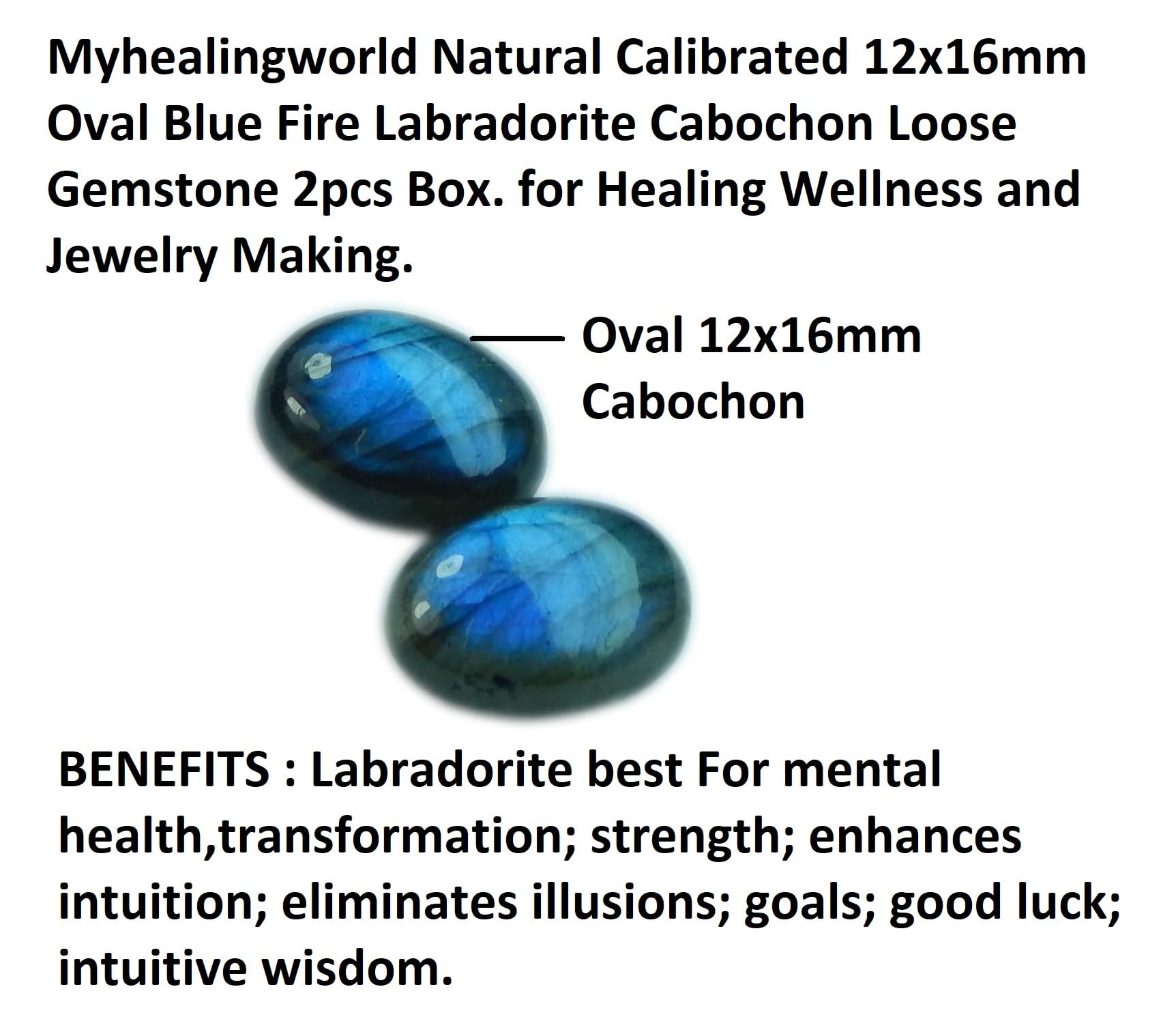 Natural 12x16mm Oval Blue Fire Labradorite Cabochon Loose Gemstones - 2pcs Set for Jewelry Making, Healing Crystals & Meditation | Perfect for Pendants, Rings & Spiritual Wellness