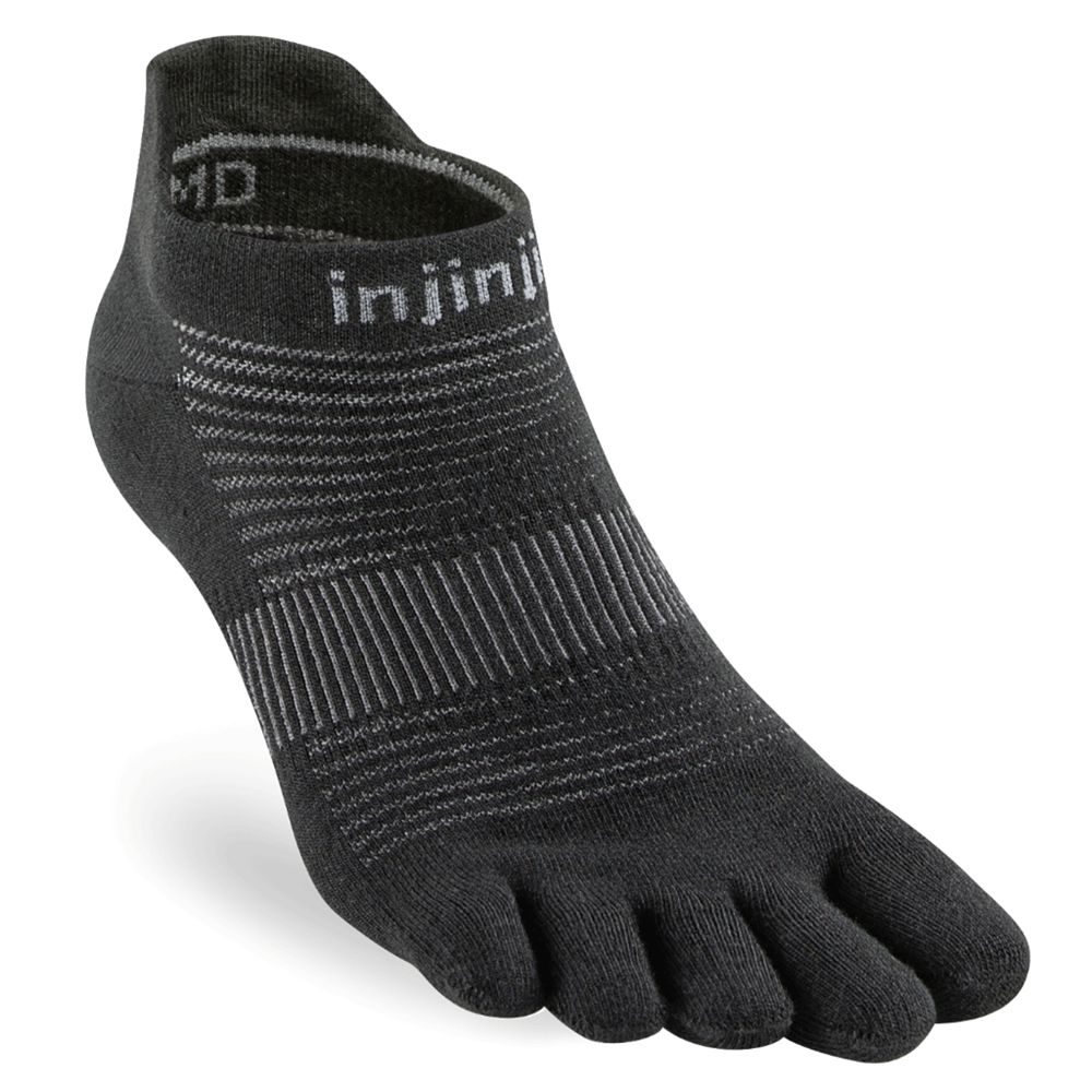 Injinji Original Weight No Show Toe Socks for Running - Black - Perfect for Marathon Training & Outdoor Activities
