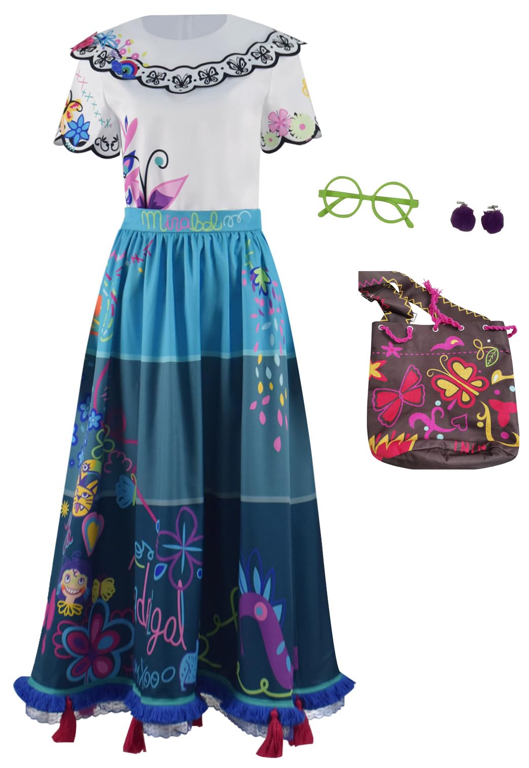 Lilycos Women's Mirabel Costume Adult Princess Dress Outfit Set - Halloween Cosplay & Disney Encanto Costume for Parties, Dress-Up & Themed Events