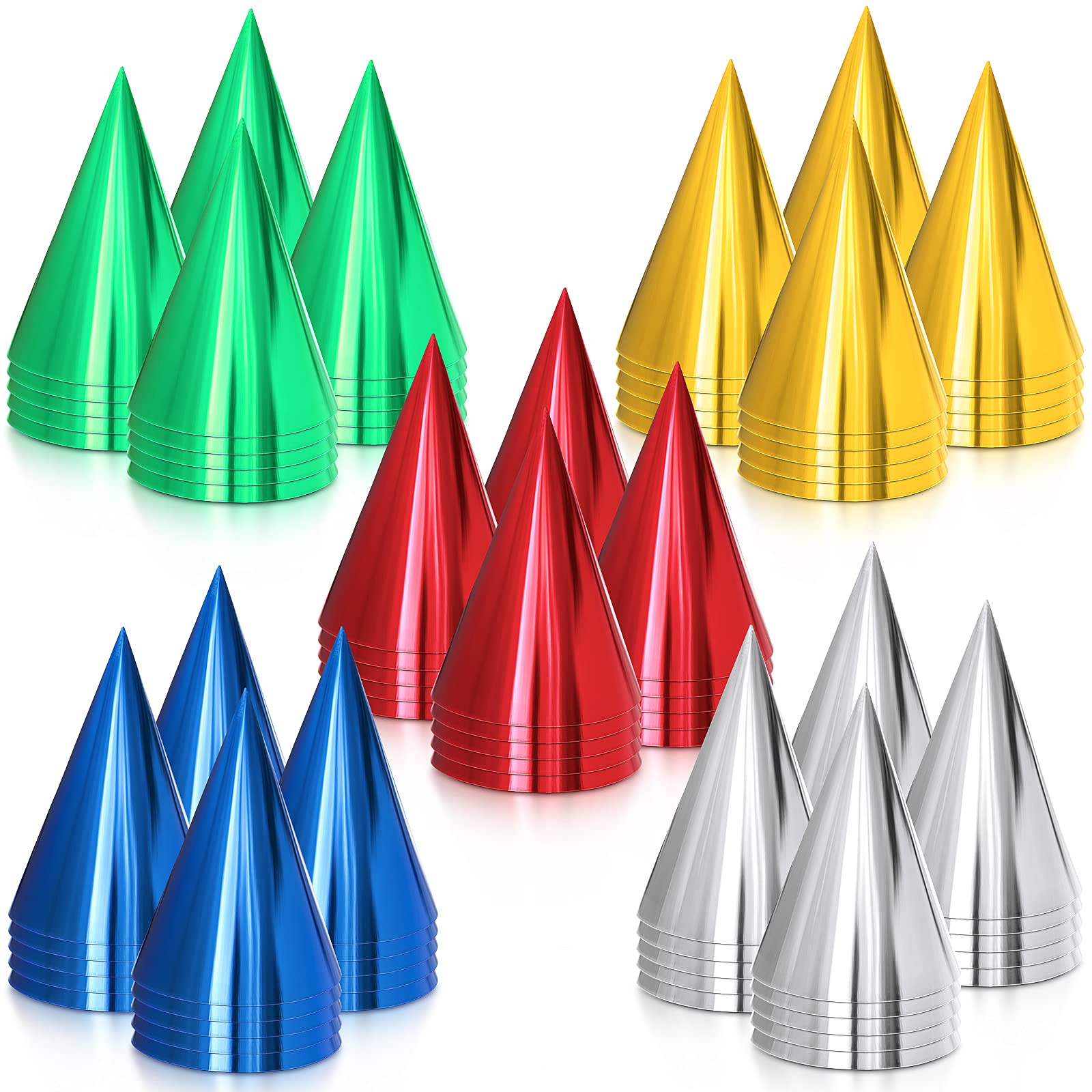 Sumind Colorful Metallic Foil Birthday Party Hats for Adults - Fun Cone Headwear for Birthday Celebrations, Halloween Costumes & New Year Parties