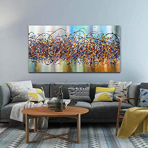 24x48 Inch Jackson Pollock Style Abstract Oil Painting - Hand-Painted Modern Canvas Art with Wood Frame, Ready to Hang | Perfect for Living Room, Bedroom & Office Wall Decor