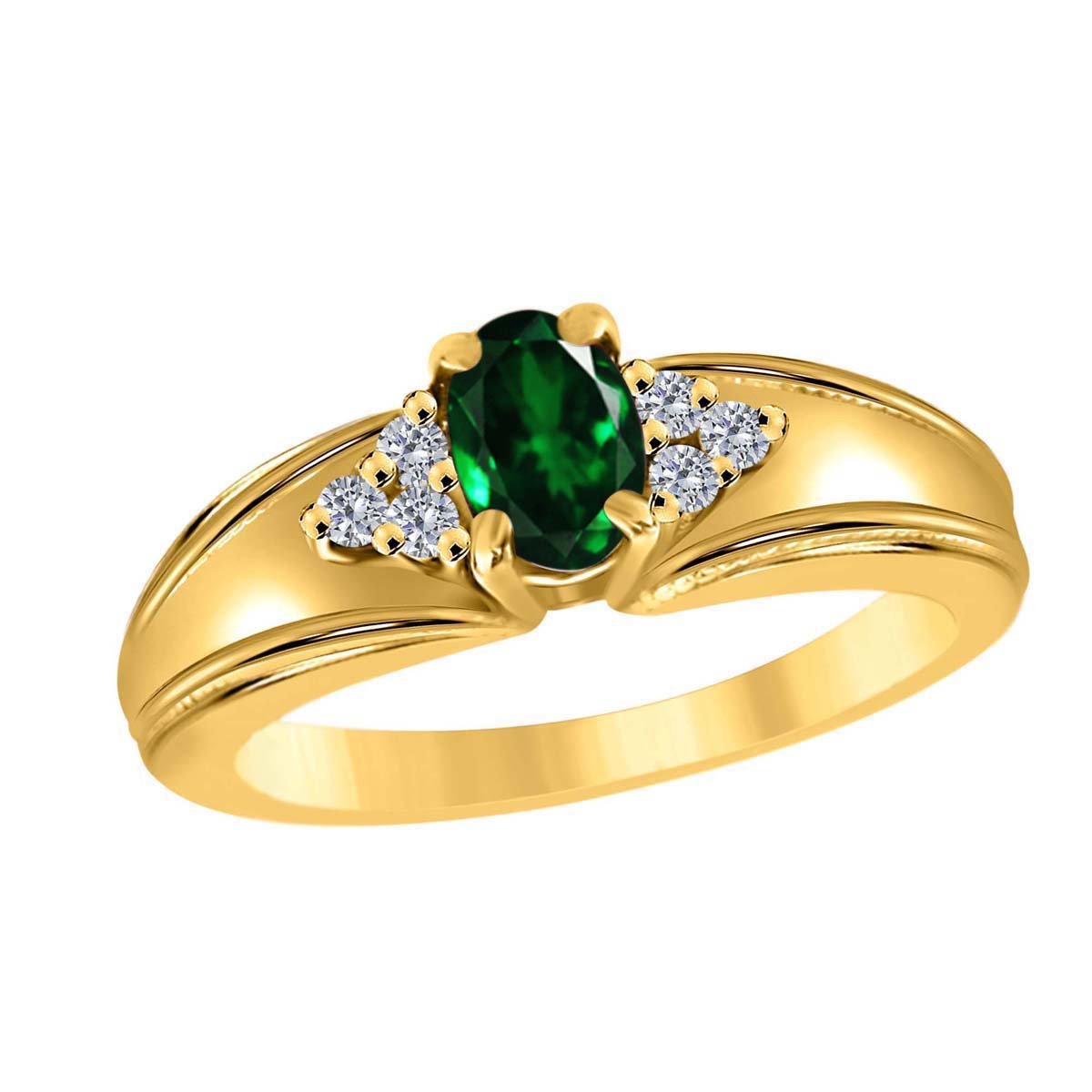 0.65 Ct Oval Diamond & Emerald Engagement Ring in 10K Rose/White/Yellow Gold - Women's Wedding Jewelry, Perfect Valentine's Day Gift for Her - Anniversary, Proposal, Special Occasions
