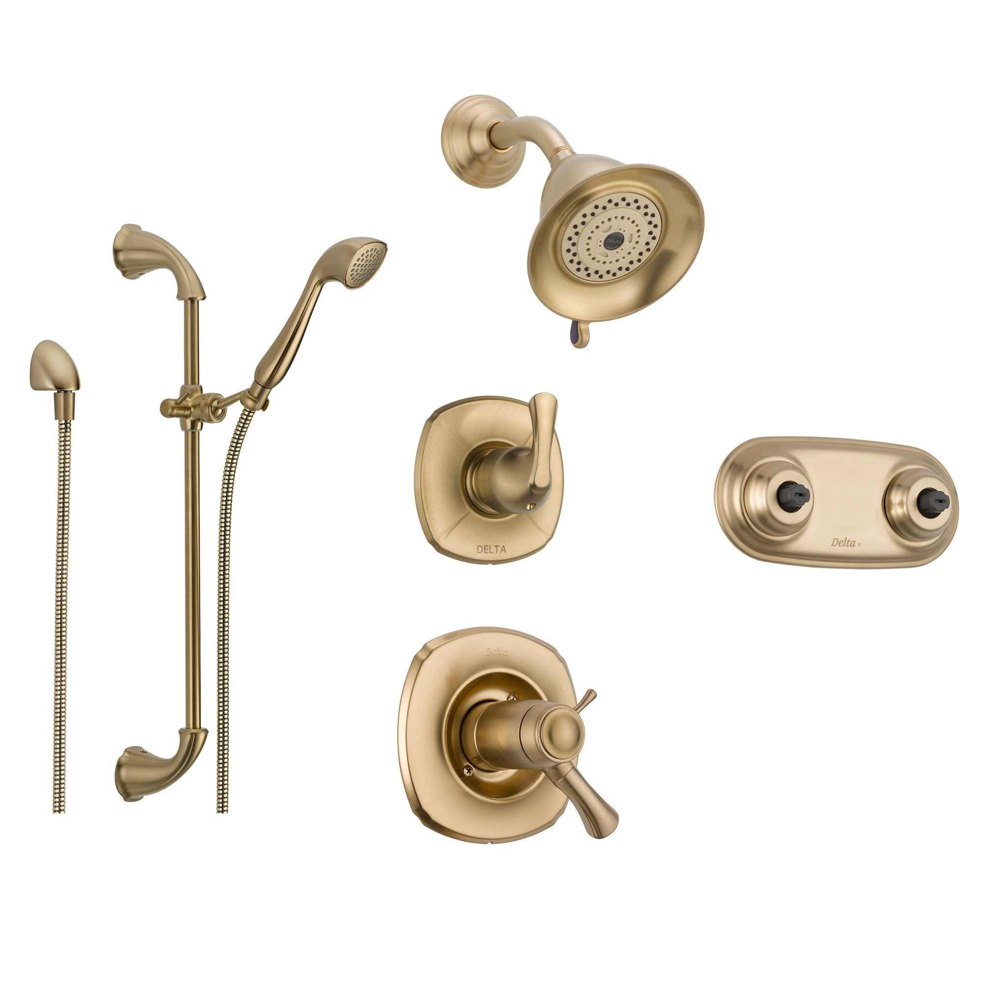 Delta Addison Champagne Bronze Thermostatic Shower System - 6-Setting Diverter, Rainfall Showerhead, Handheld Spray & Dual Body Jets - SS17T9292CZ - Perfect for Luxury Bathroom Renovations and Spa-Like Shower Experiences