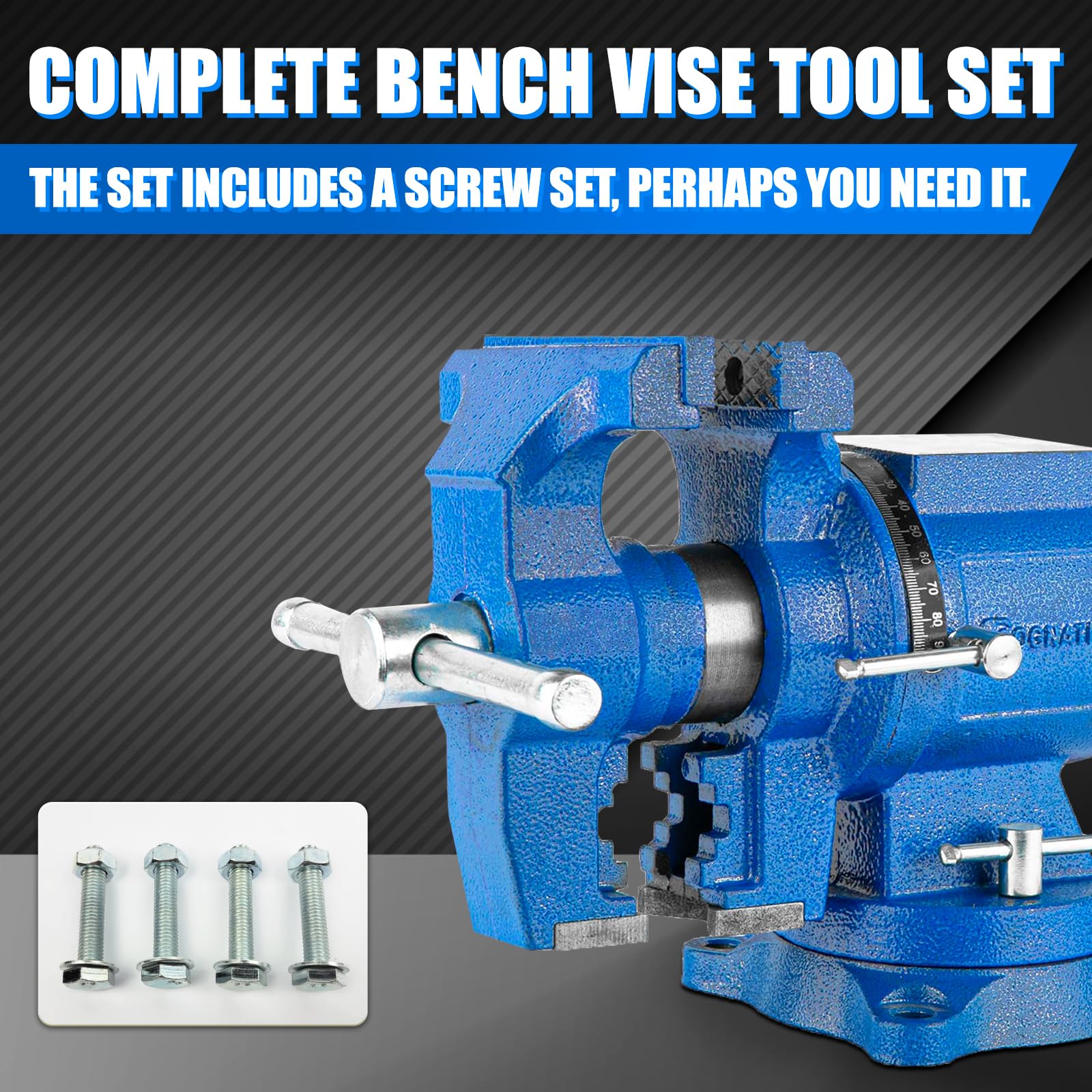 5-Inch Heavy Duty Bench Vise - 4000KG Clamp Force Ductile Iron Multi-Purpose Workbench Vice with 360° Rotation & Anvil (Blue) - Perfect for Metalworking, Woodworking & DIY Projects