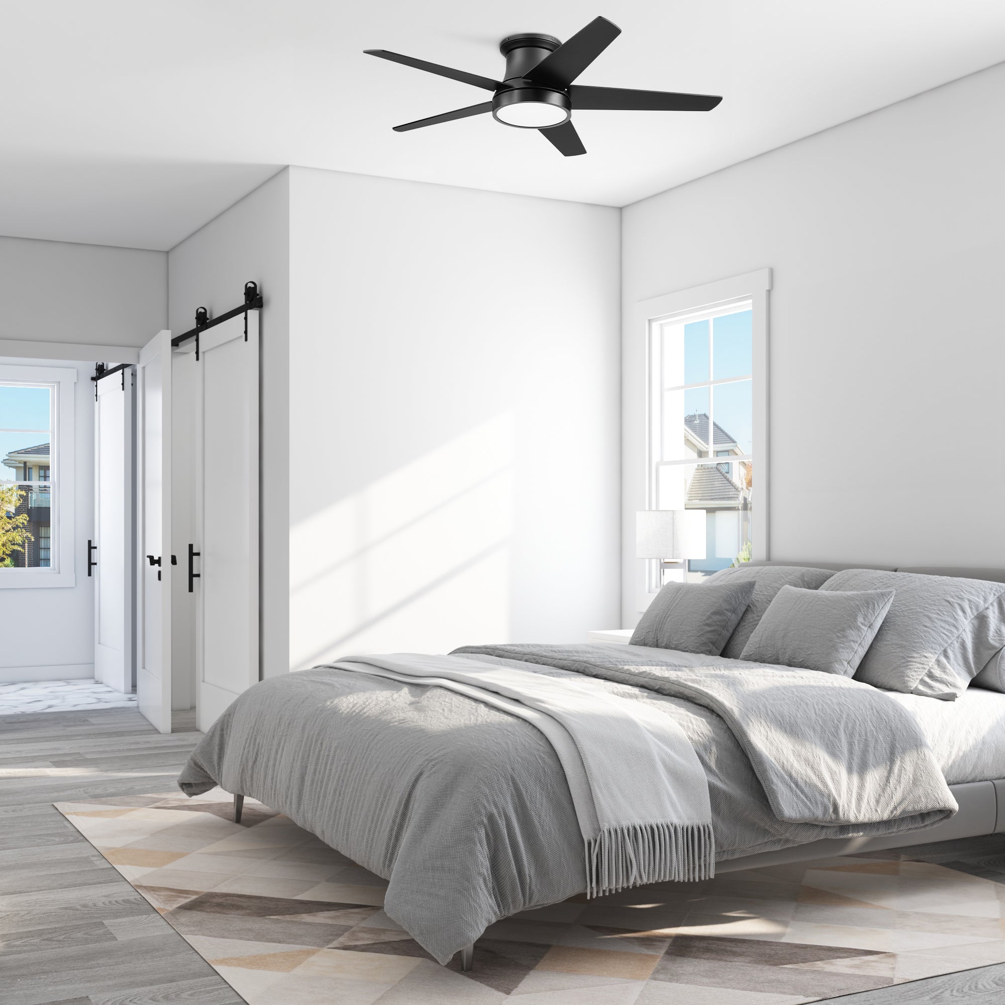52 Inch Honeywell Tynesdale Matte Black Ceiling Fan with Color Changing LED Light & Remote Control - Perfect for Living Room, Bedroom, and Outdoor Patio Cooling