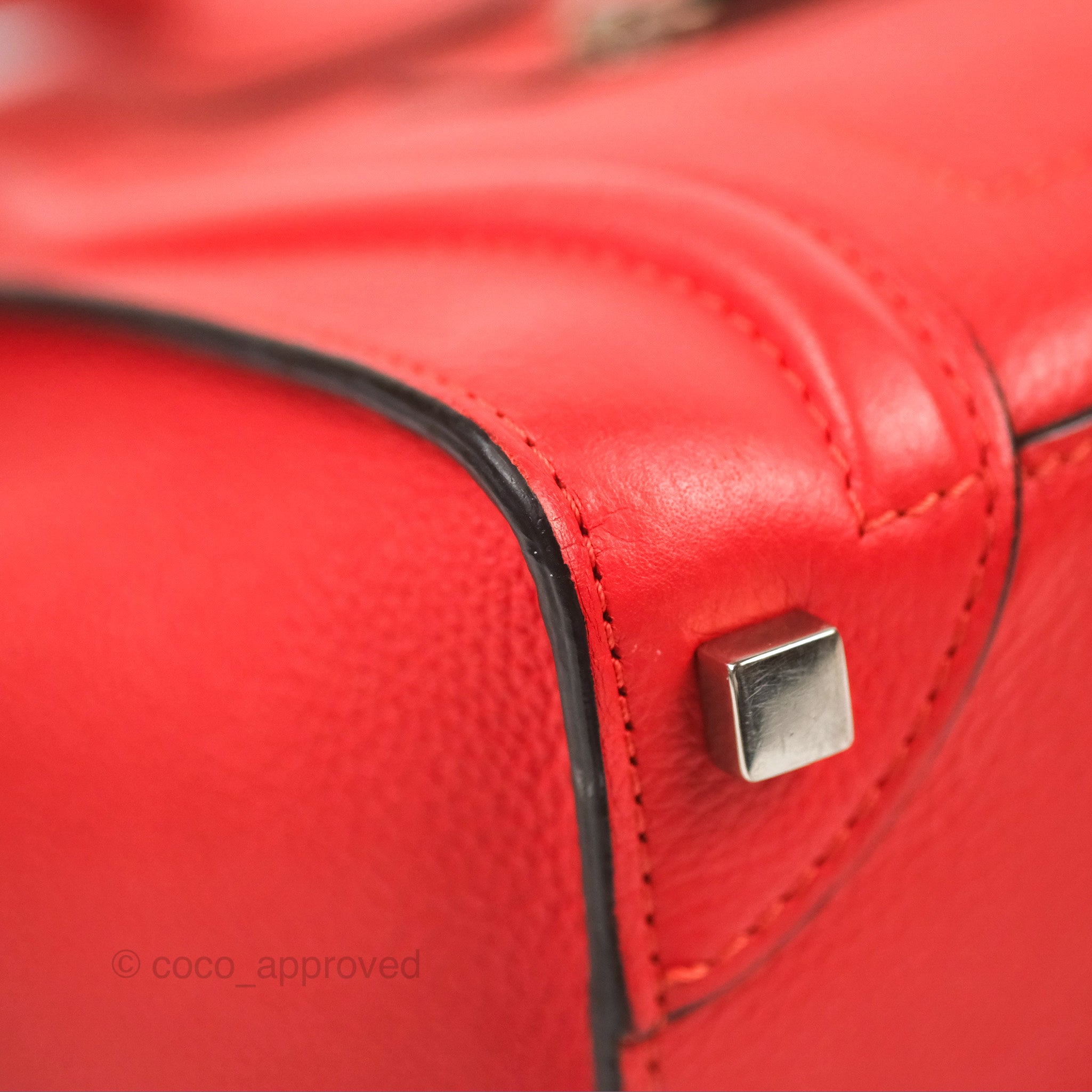 Celine Micro Luggage Handbag in Poppy Red Grained Calfskin Leather - Perfect for Work, Travel & Everyday Use