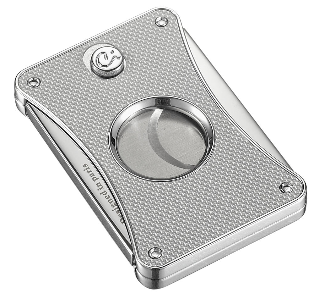 Premium Caseti Dion Silver Carbon Fiber Double Guillotine Cigar Cutter - Perfect for Cigar Aficionados & Gifts for Special Occasions