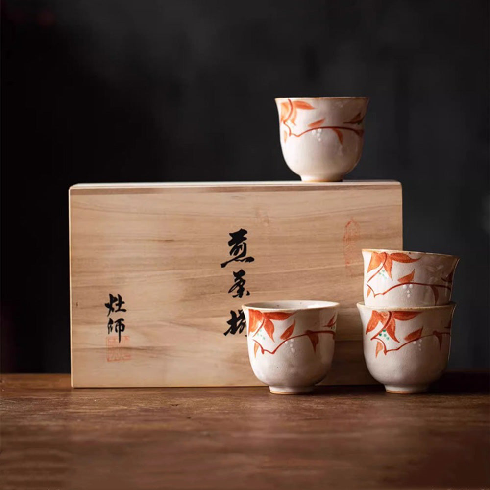 Japanese Ceramic Tea Cup Set - 5 Piece Floral Design Handmade Tea Cups for Home, Office & Gifts | Elegant Tea Time, Japanese Tea Ceremony, Afternoon Tea Party