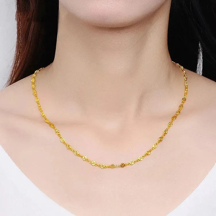 24K Pure Gold Necklace Real AU 999 Solid Gold Chain - Classic Fine Coin Jewelry for Women, Trendy & Elegant Gift for Birthday, Anniversary & Special Occasions