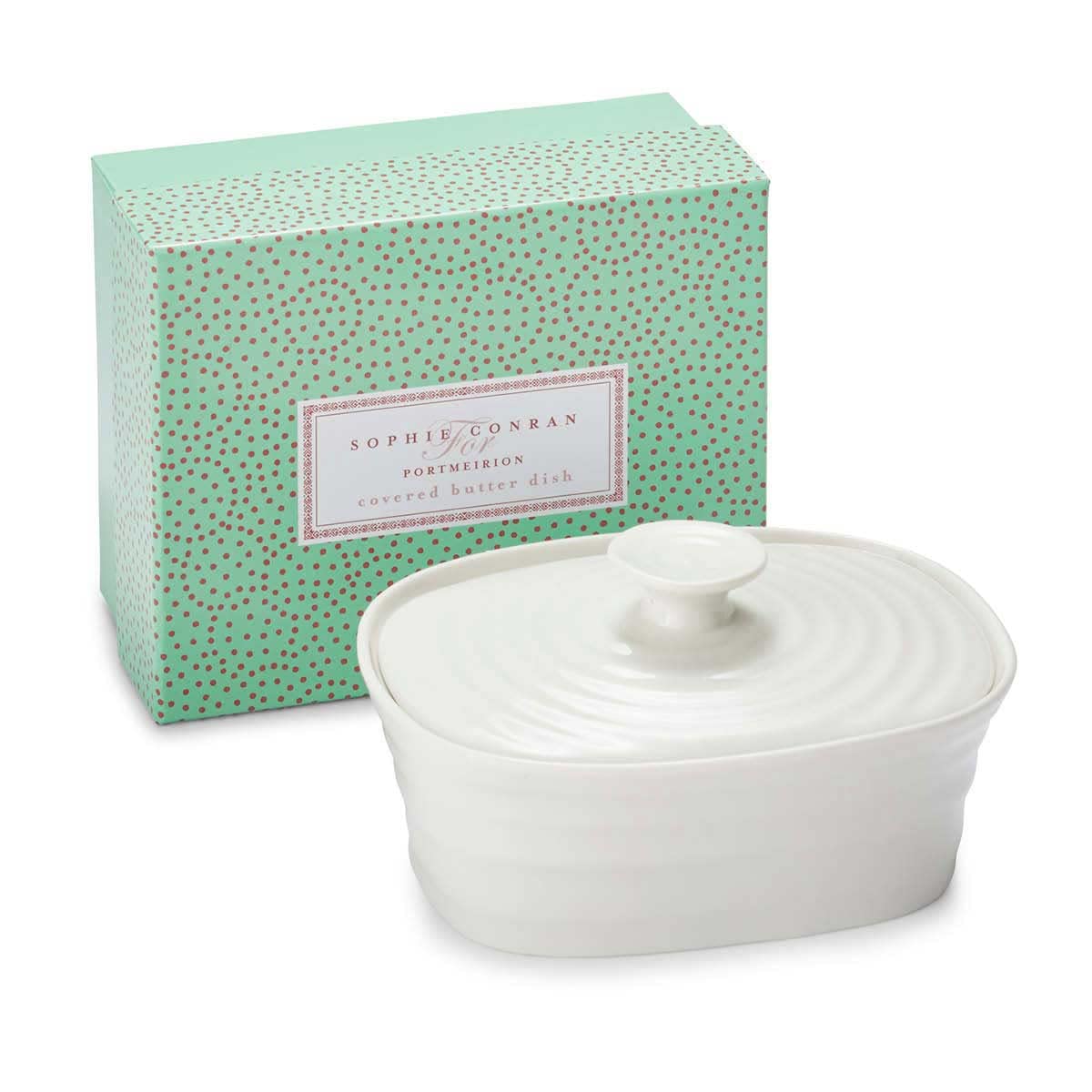 Portmeirion Sophie Conran White Covered Butter Dish with Lid - Fine Porcelain Butter Keeper for Countertop - Microwave & Dishwasher Safe - Perfect for Kitchen, Dining Table, and Breakfast Buffet