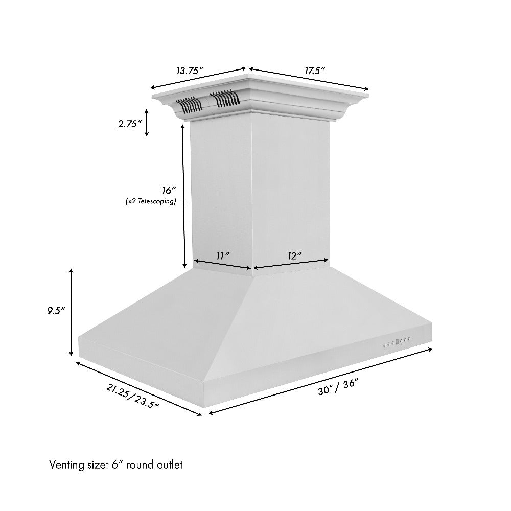 ZLINE Stainless Steel Island Mount Range Hood with Built-in CrownSound Bluetooth Speakers (KL3iCRN BT) - Perfect for Modern Kitchens & Open-Concept Homes