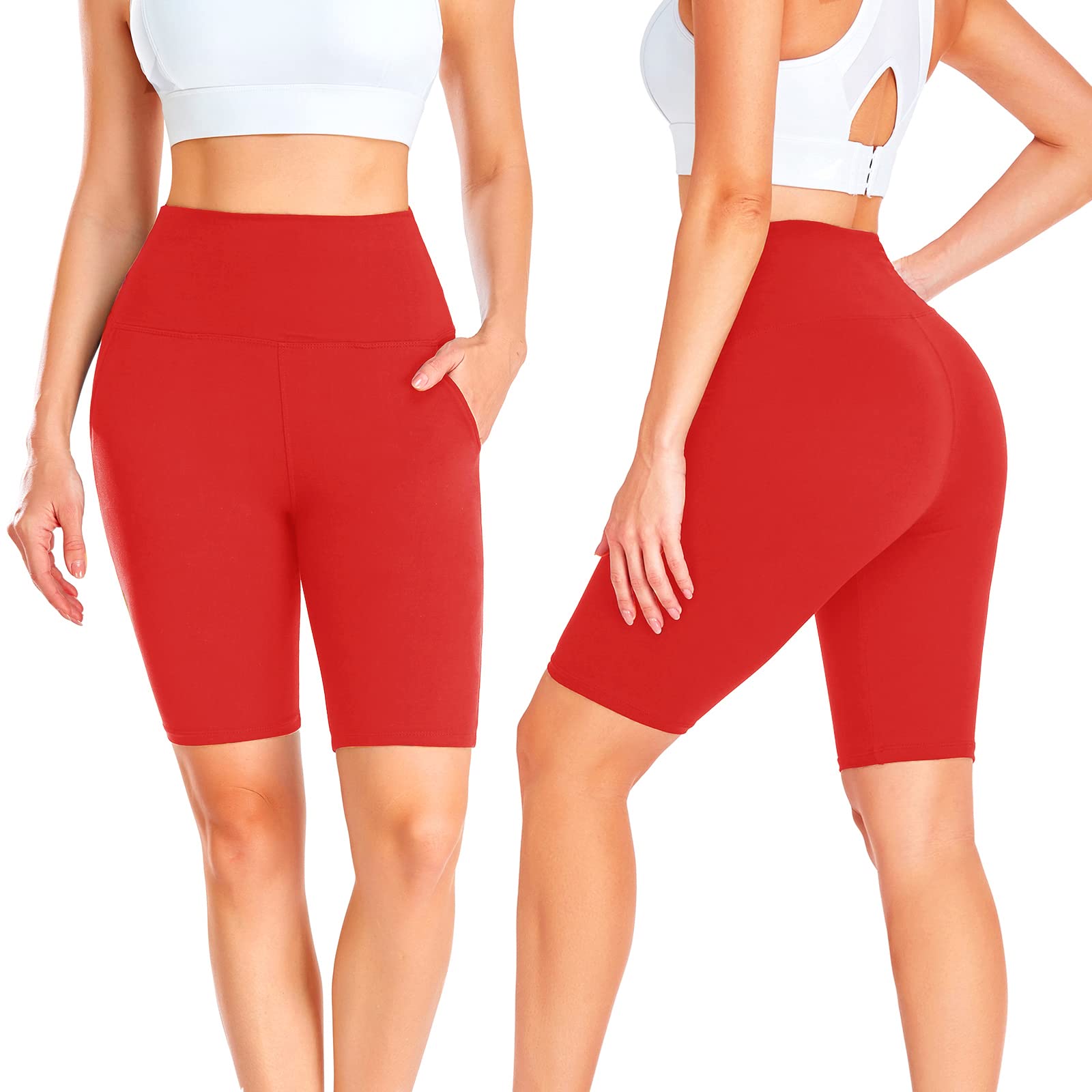 GROTEEN Women's 8'' High Waisted Biker Shorts with Pockets - Tummy Control Yoga Workout Running Gym Spandex Shorts for Cycling, Fitness & Lounge Wear