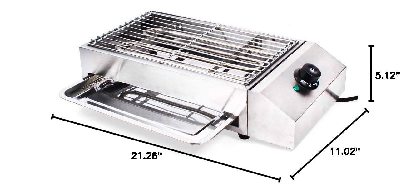1800W Electric Grill for Outdoor & Indoor Cooking - Stainless Steel BBQ Grill with Smokeless Griddle, Extra-Large Drip Tray & Temperature Control (122-572°F) | Perfect for Backyard Parties, Camping & Restaurant Use