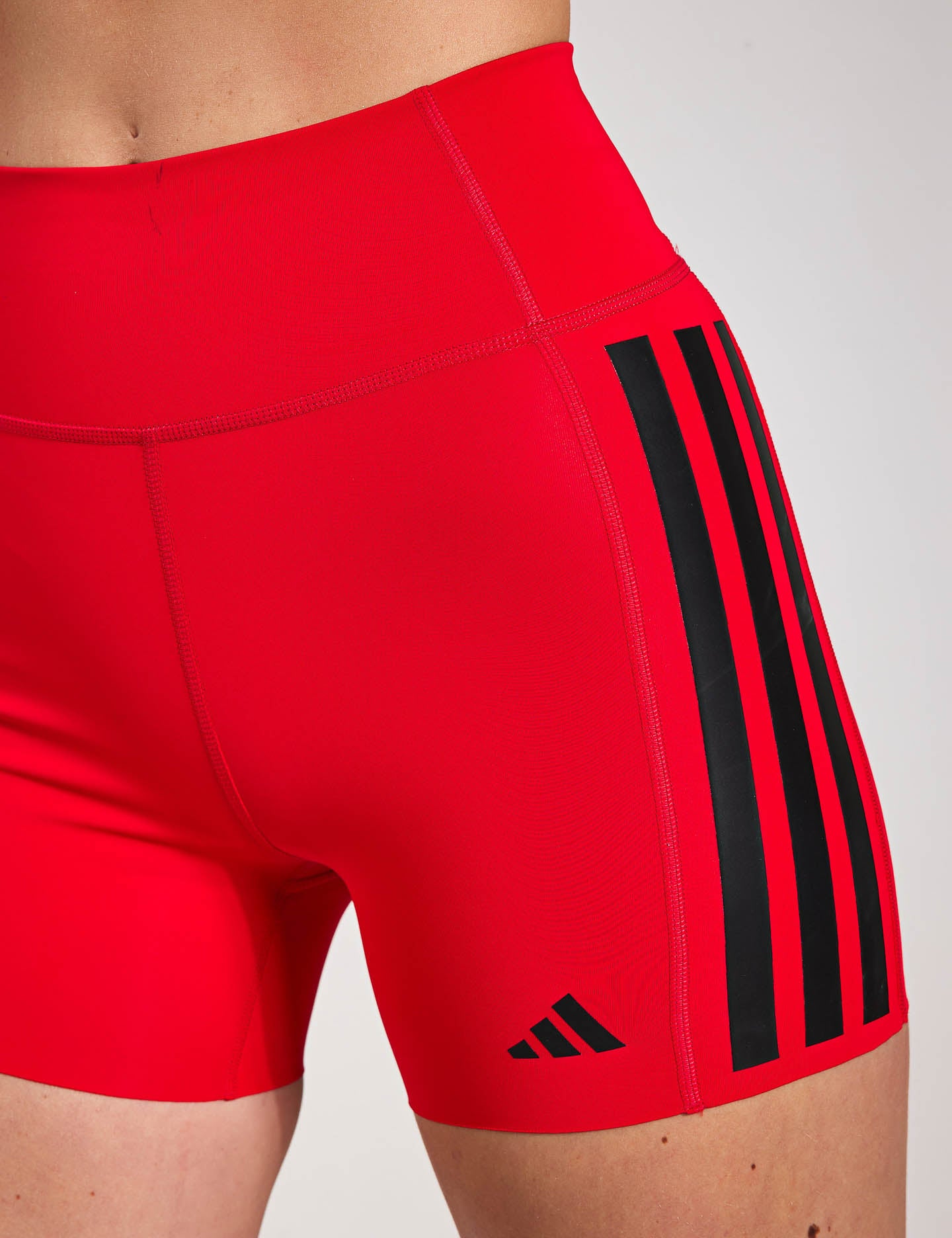 Optime 3 Stripes 1/4 Short Leggings for Women - Pure Ruby Red High Waist Yoga Pants - Workout, Running, Lounge & Everyday Comfort Wear