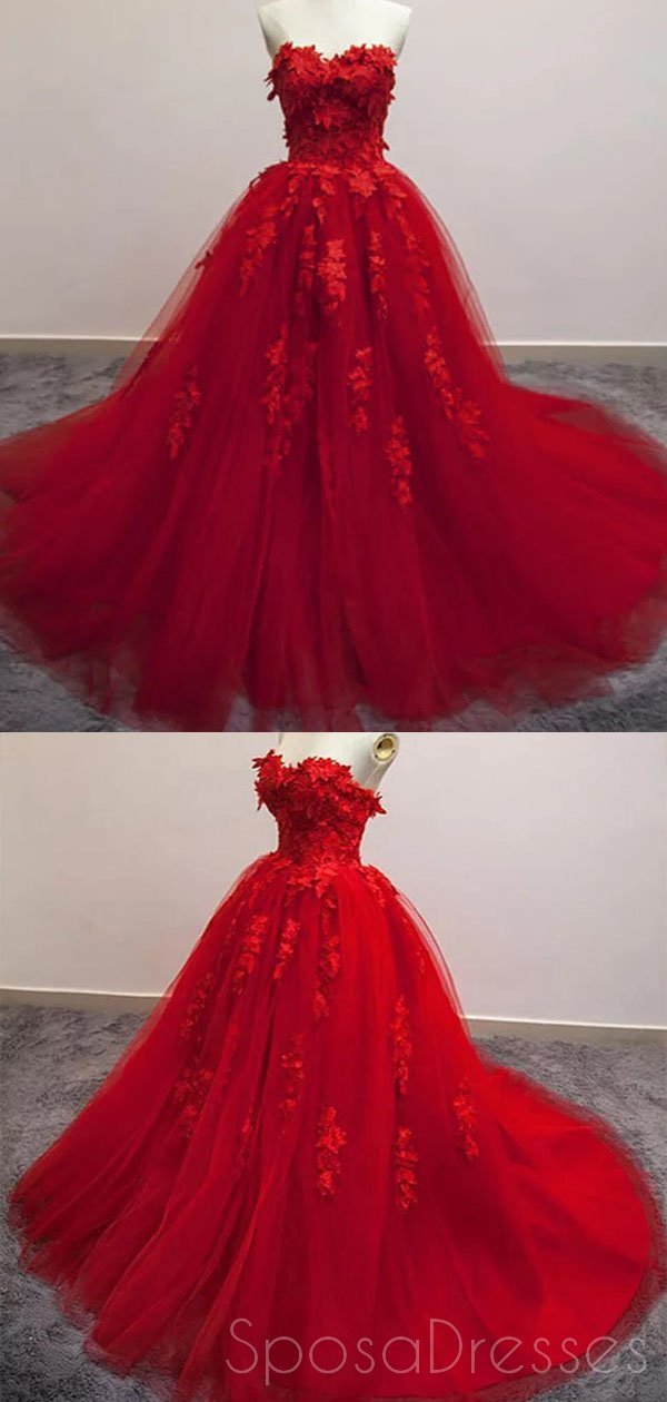 Elegant Bright Red Ball Gown Lace Long Evening Prom Dress for Women | Custom Sweet 16 Dresses | Perfect for Formal Events, Homecoming, Quinceañera & Special Occasions