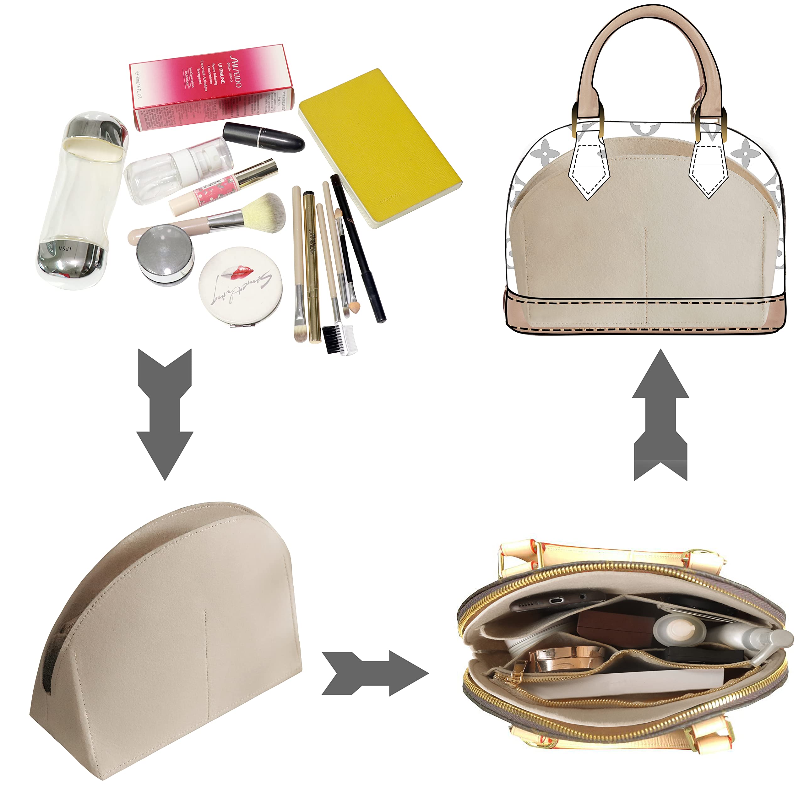 Soyizom Felt Purse Organizer Insert for Louis Vuitton Alma BB PM - Beige Handbag Organizer | Tote Bag Insert | Purse Liner for Women | Perfect for Travel, Work & Everyday Use